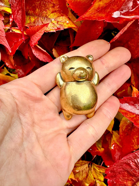 Relax style solid brass Cute Miniature Happy Bear, Metal Collectible Sleeping Bear Paperweight, Kind gift for loved ones