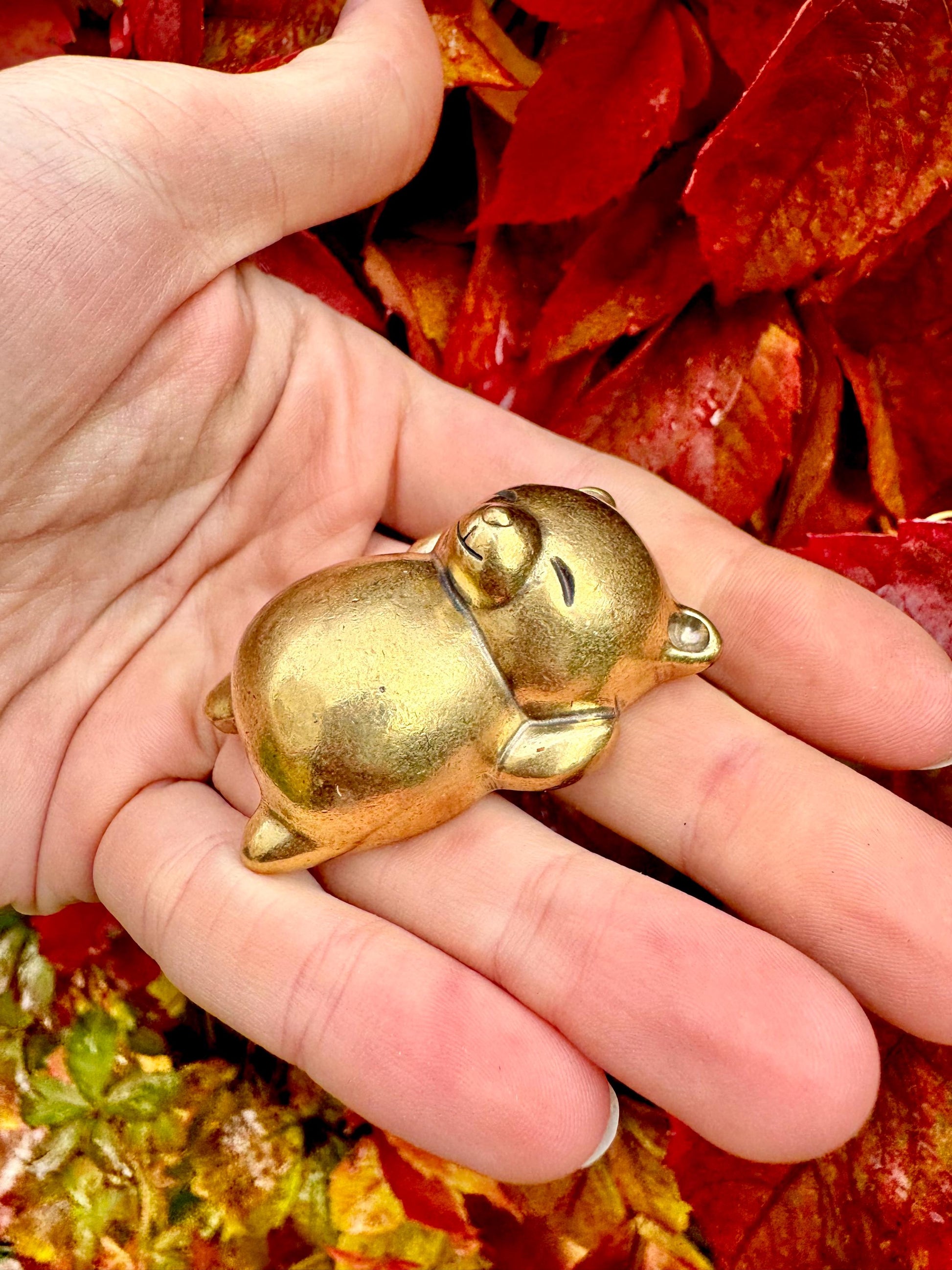 Relax style solid brass Cute Miniature Happy Bear, Metal Collectible Sleeping Bear Paperweight, Kind gift for loved ones