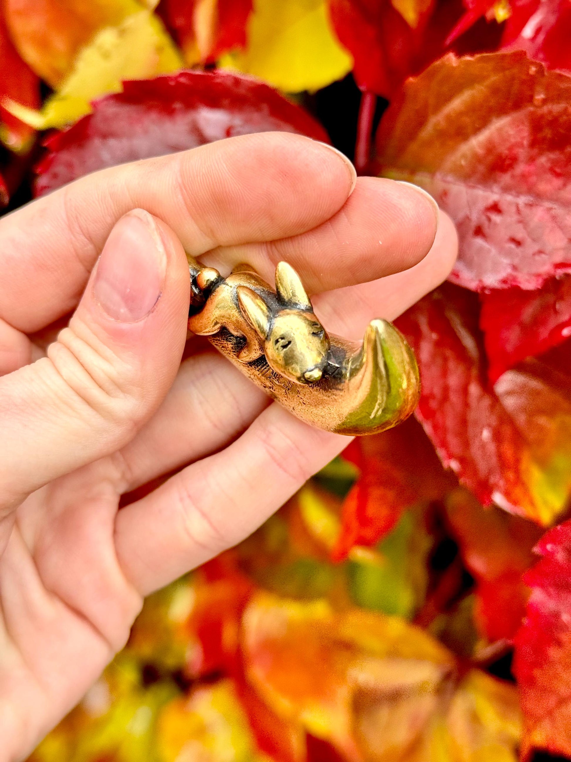 Dreamy Sleeping Bunny On A Moon Unique Decor Moonlight Hare Figurine, Solid Brass Ornament,