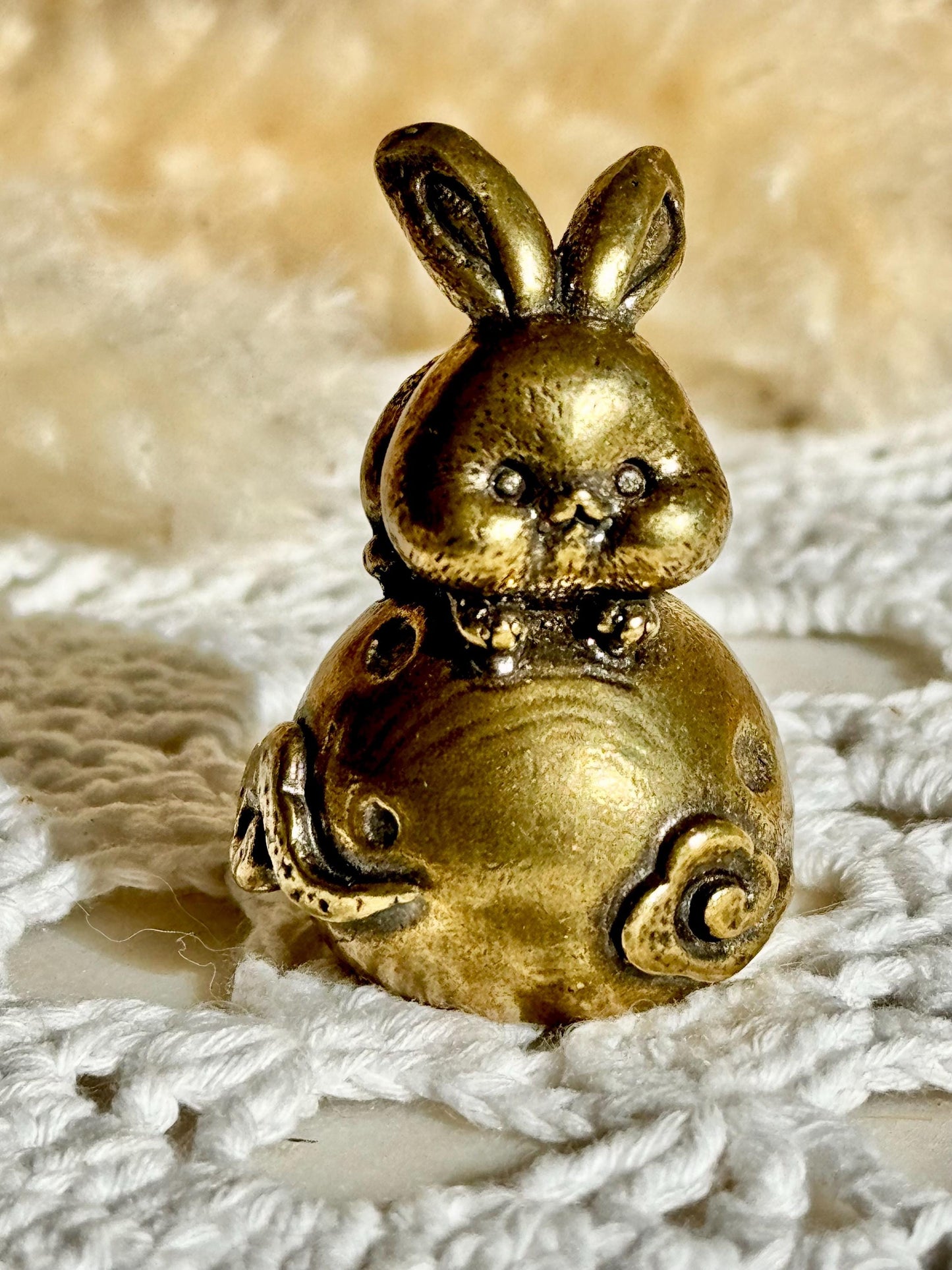 Adorable Dreamy Bunny On A Full Moon Unique Decor, Moonlight Hare Figurine, Solid Brass Ornament
