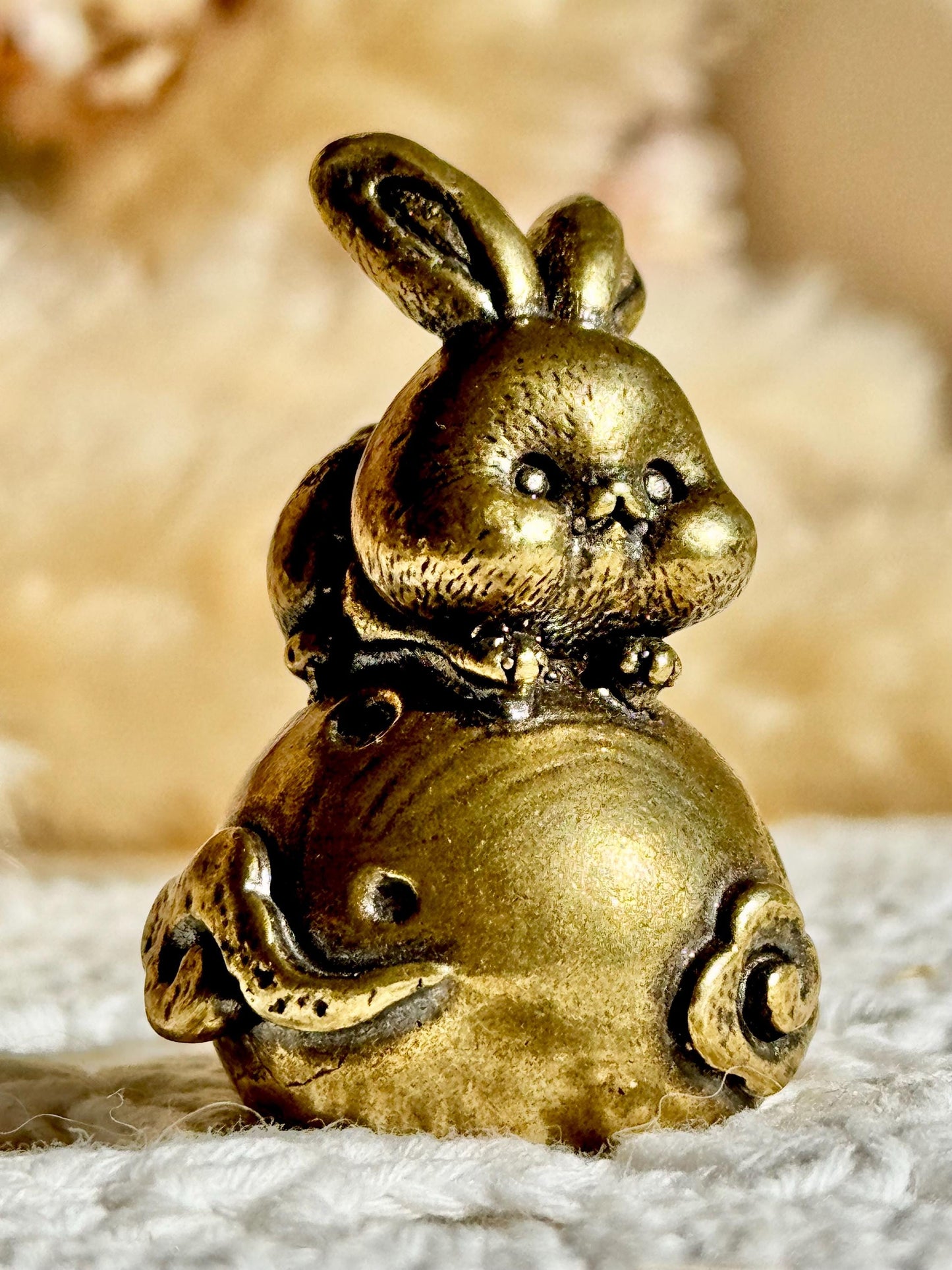 Adorable Dreamy Bunny On A Full Moon Unique Decor, Moonlight Hare Figurine, Solid Brass Ornament