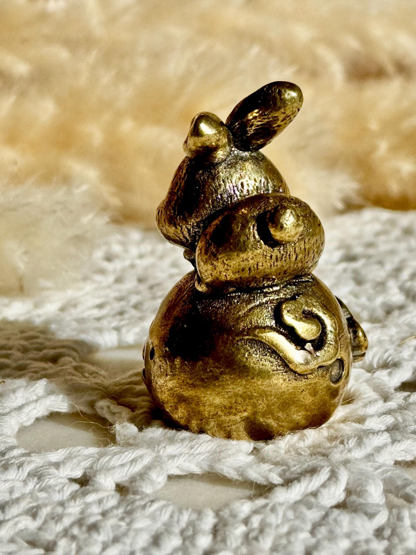 Adorable Dreamy Bunny On A Full Moon Unique Decor, Moonlight Hare Figurine, Solid Brass Ornament