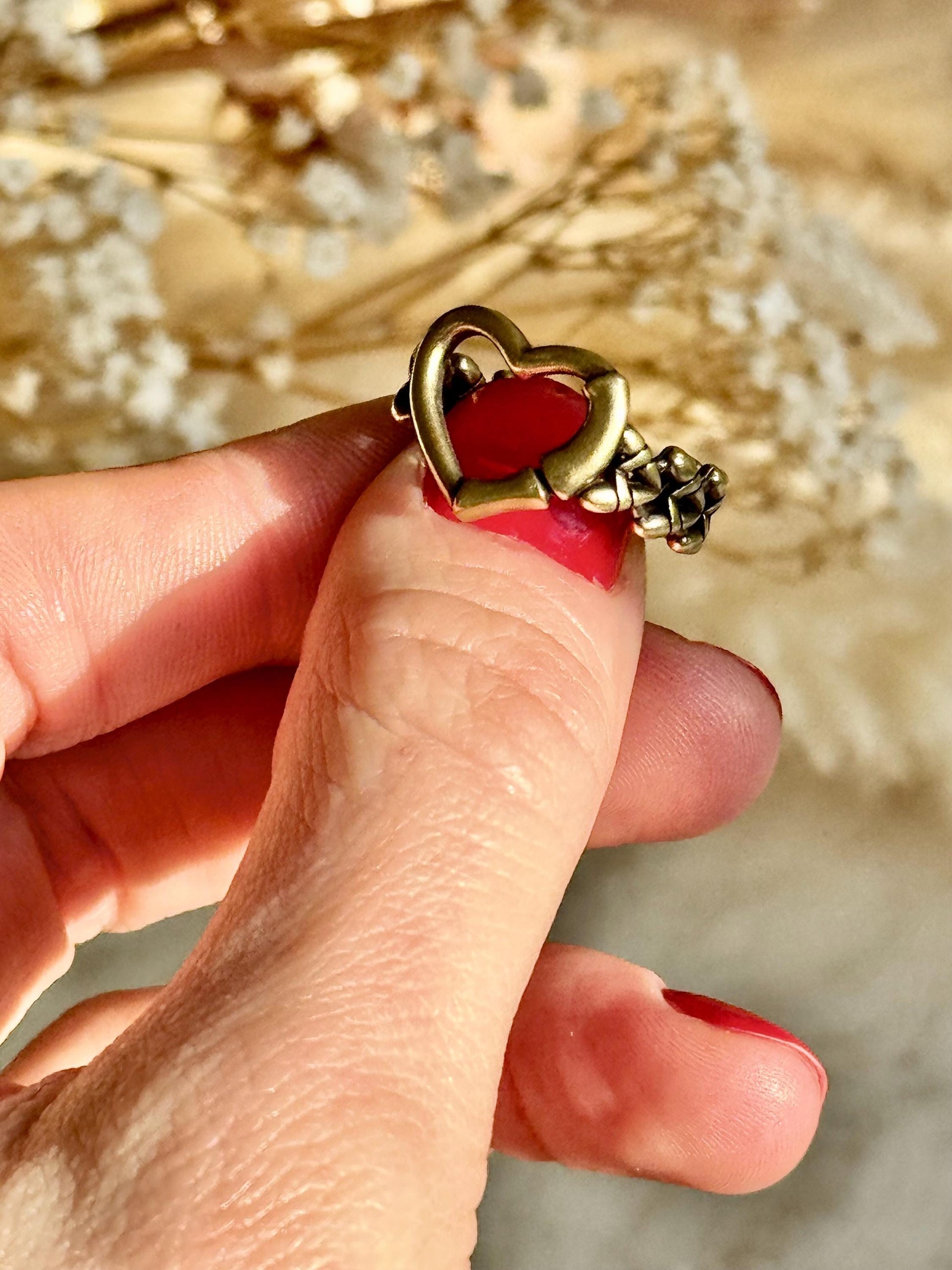 Adjustable Golden Solid Brass Heart Ring – Stunning and Versatile Jewelry Gift for Her, Fits Any Finger Size, Punk Ring, Streetwear Jewelery