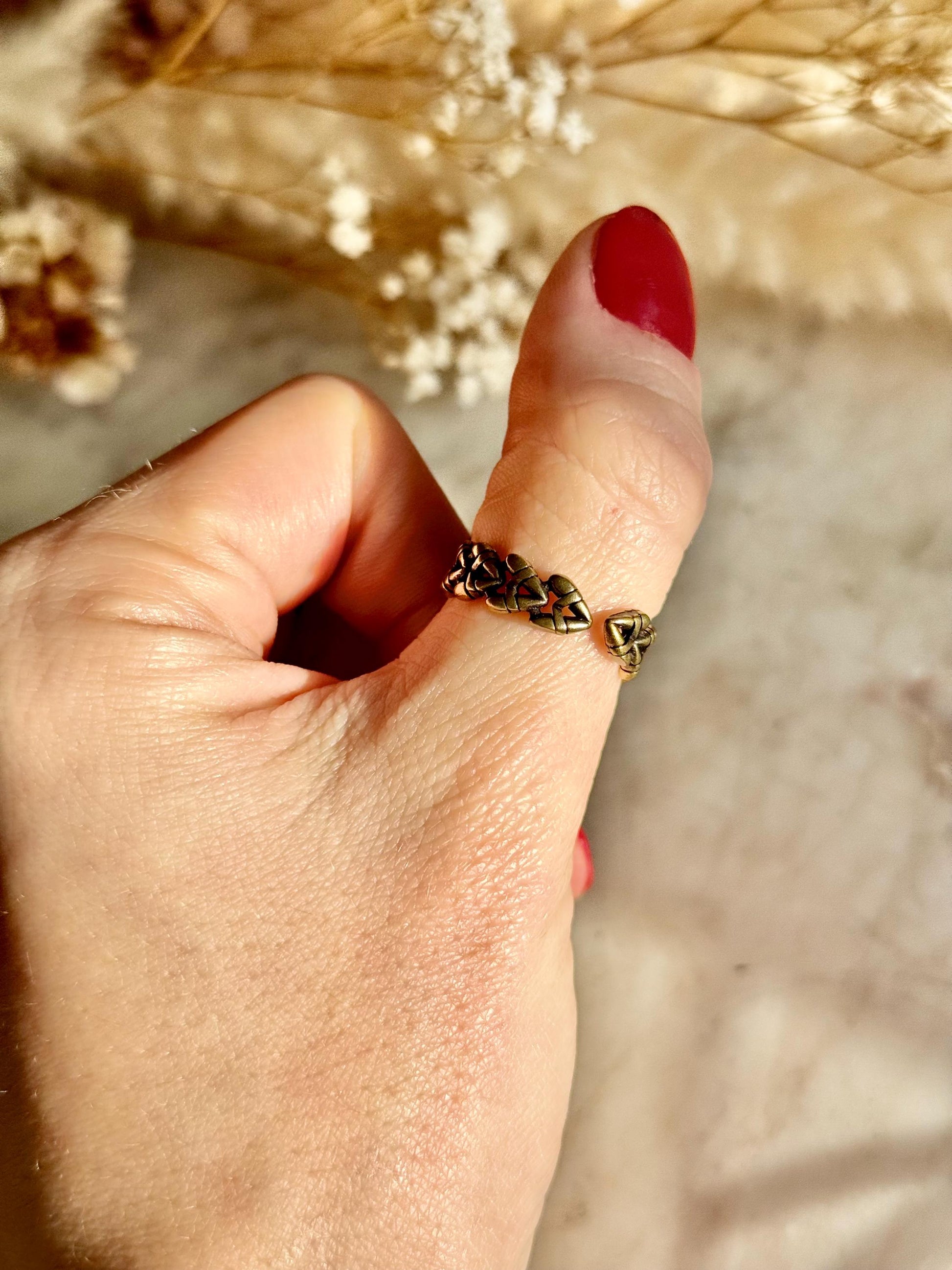 Adjustable Golden Solid Brass Heart Ring – Stunning and Versatile Jewelry Gift for Her, Fits Any Finger Size, Punk Ring, Streetwear Jewelery