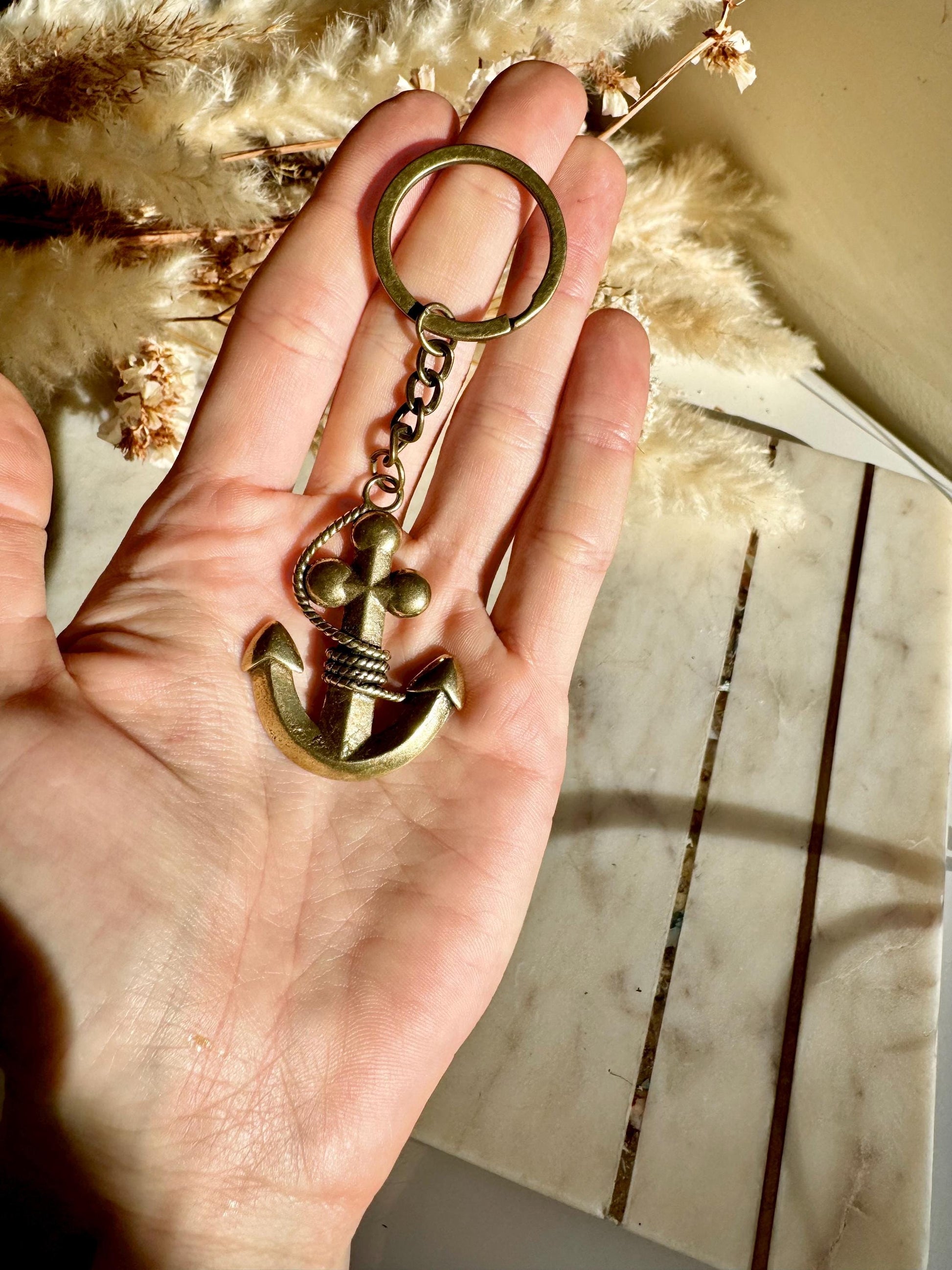 Solid Brass Anchor Pendant, creative nautical brass figurine, anchor keychain, gift for sailor, old ship anchor