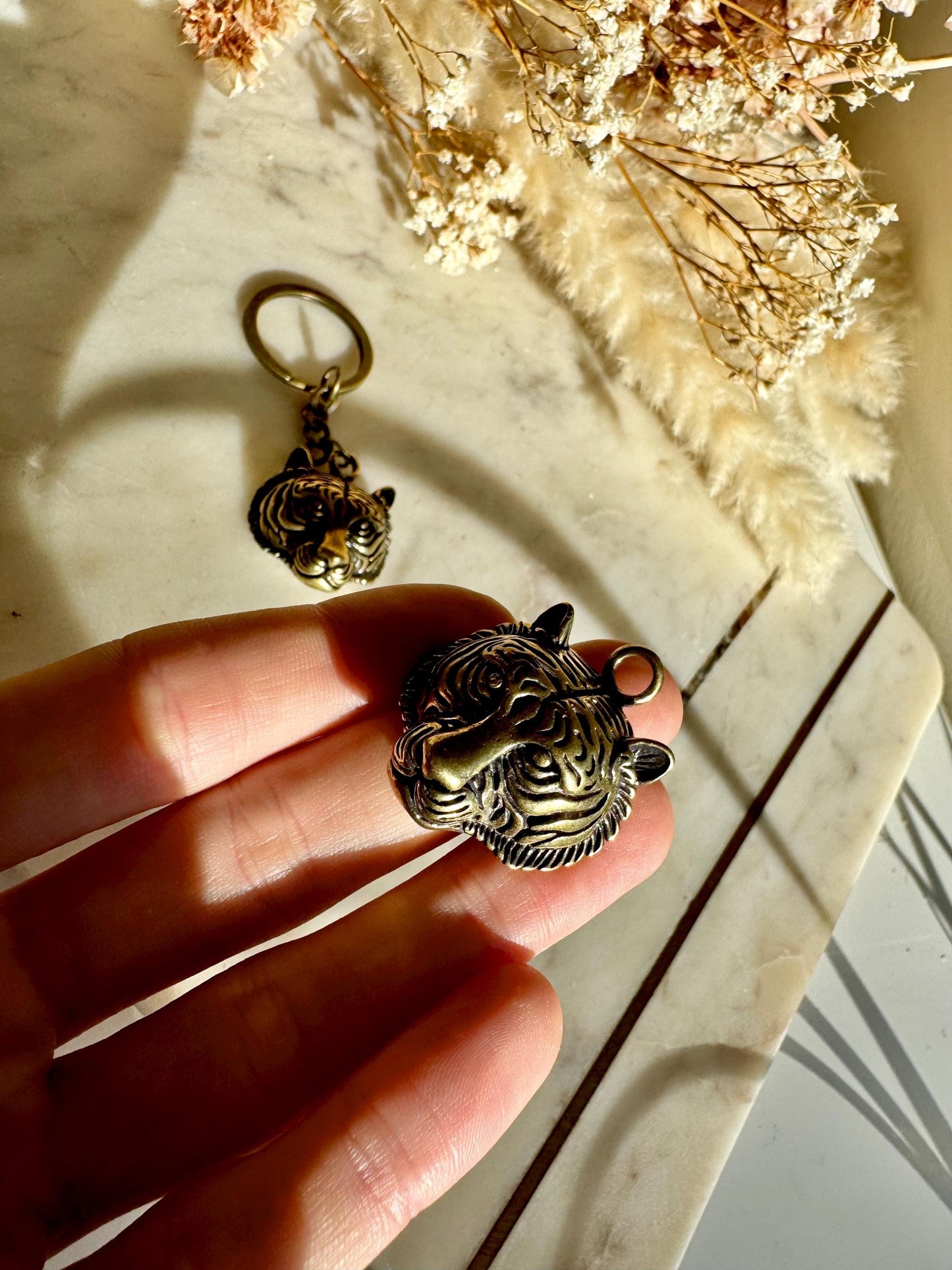 Japanese style Solid Brass Tiger Keyring, Tiger Head Pendant, Tiger Necklace, Tiger Lover Gift, Brave Courageous