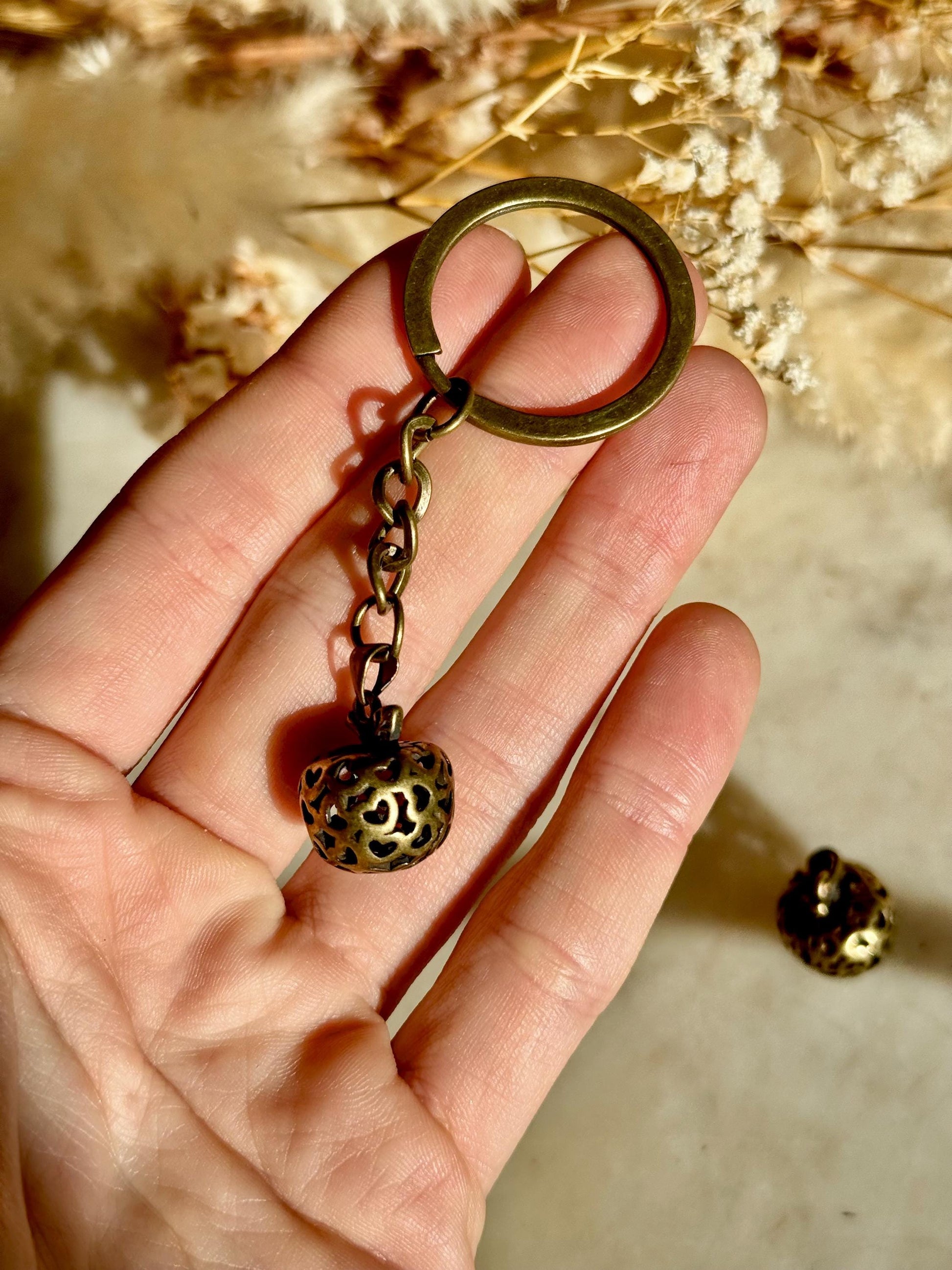 Cute Style Forbidden Fruit Apple Keyring, Solid brass Carved apple Charm, metal fruit pendant