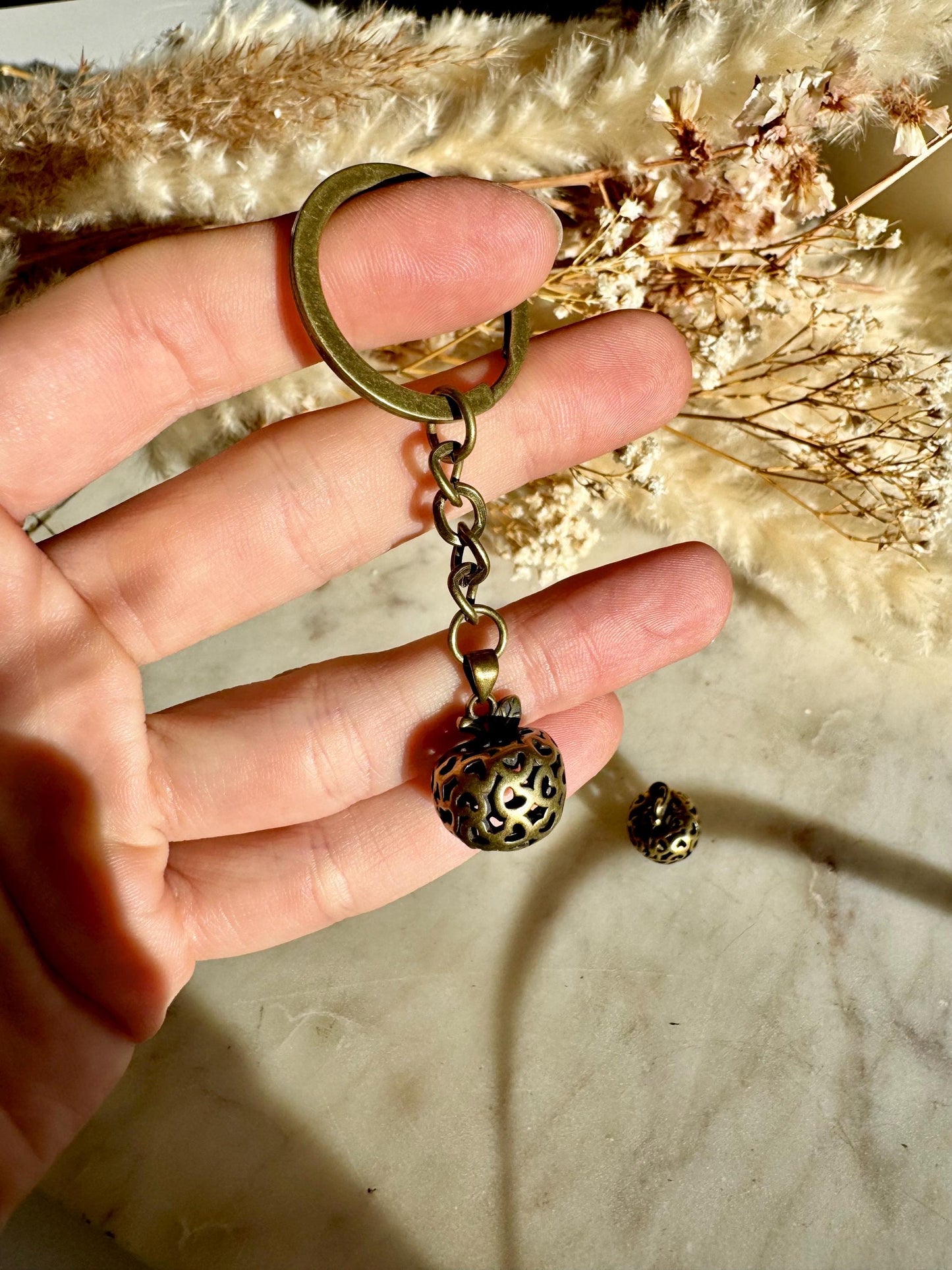 Cute Style Forbidden Fruit Apple Keyring, Solid brass Carved apple Charm, metal fruit pendant