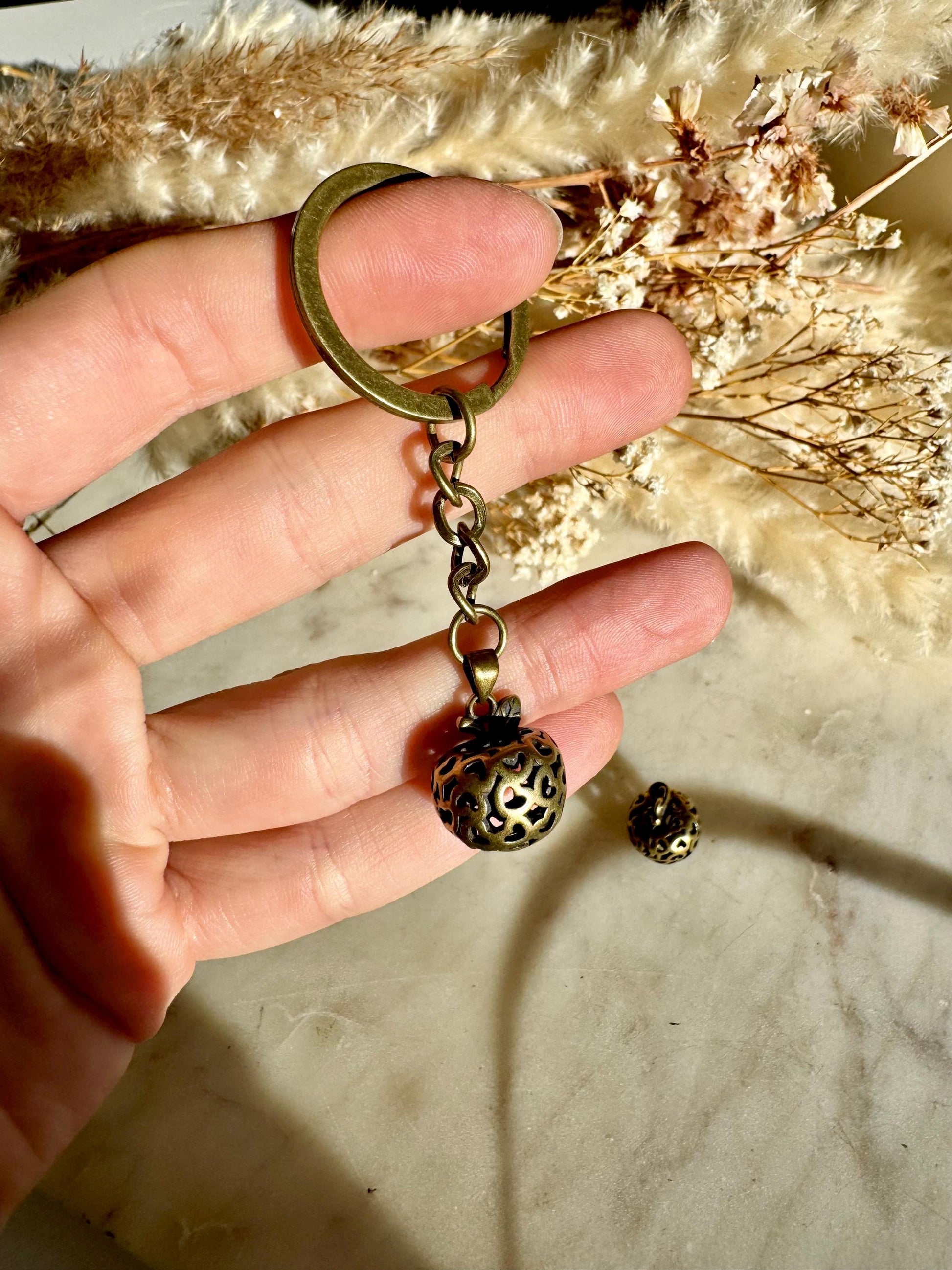 Cute Style Forbidden Fruit Apple Keyring, Solid brass Carved apple Charm, metal fruit pendant