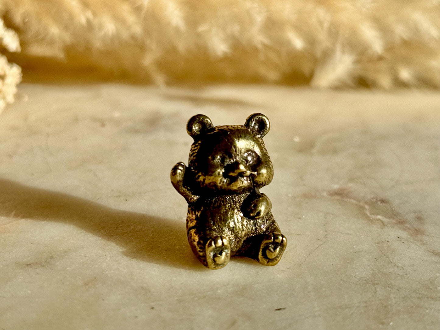 Cute Baby Panda figurine, Solid brass adorable panda miniature, Metal Panda sculpture, panda decor