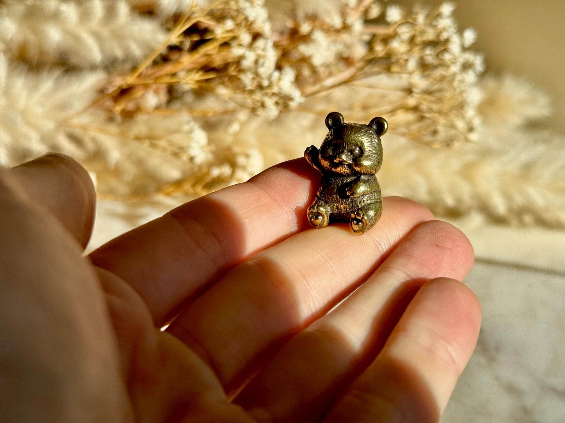 Cute Baby Panda figurine, Solid brass adorable panda miniature, Metal Panda sculpture, panda decor