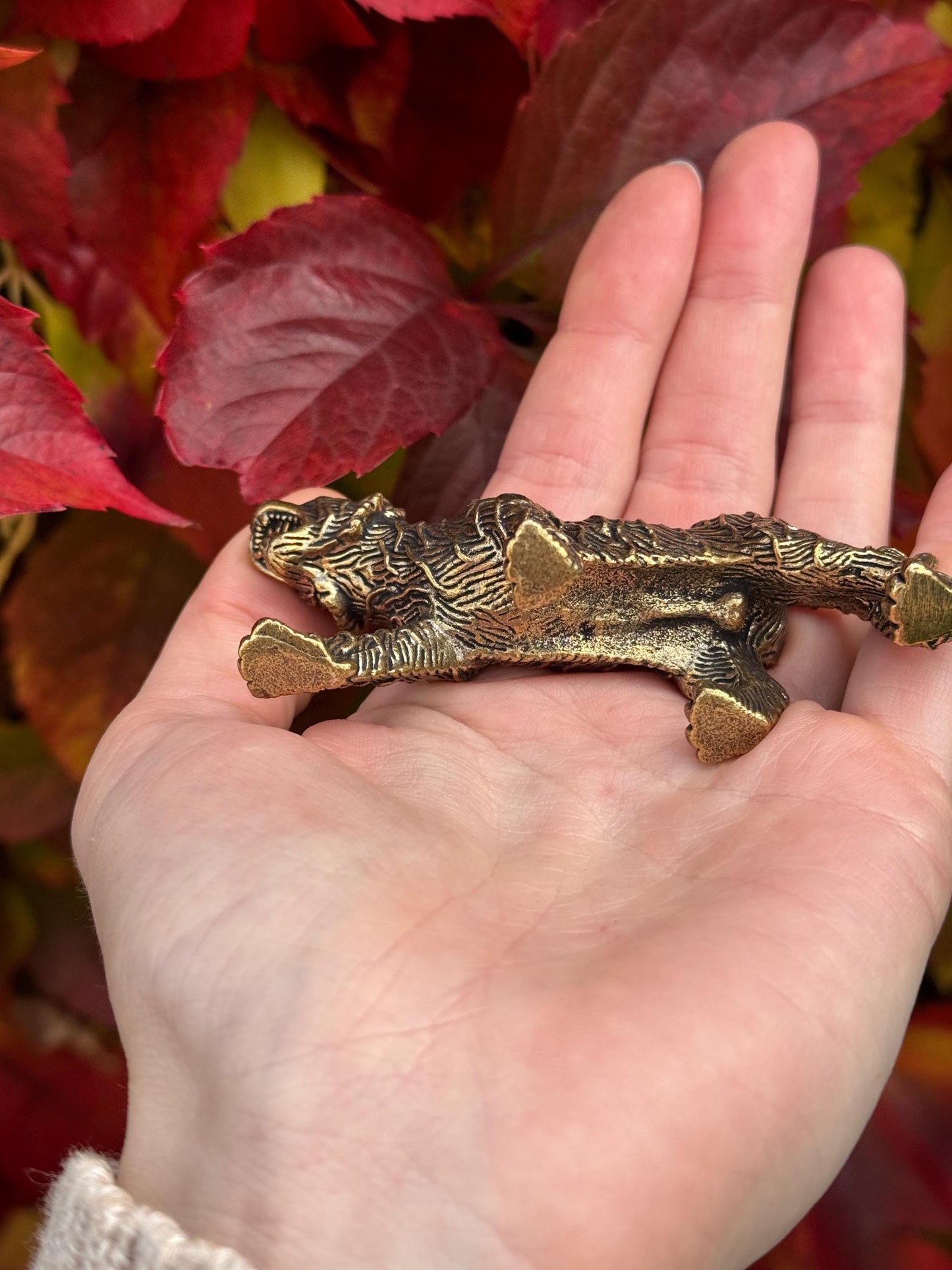 Traditional style solid brass tiger figurine, Fine brass tiger figurine, White tiger ornament, Incredible desktop decoration,