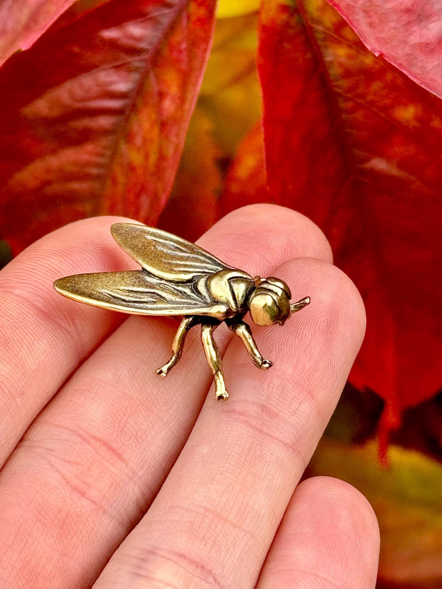 Fly Ornament, Annoying Fly Brass figurine, realistic Tiny insect decoration, Funny Fly gift