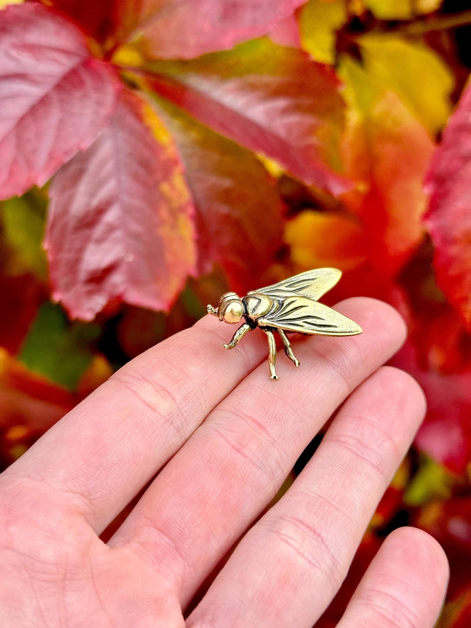 Fly Ornament, Annoying Fly Brass figurine, realistic Tiny insect decoration, Funny Fly gift