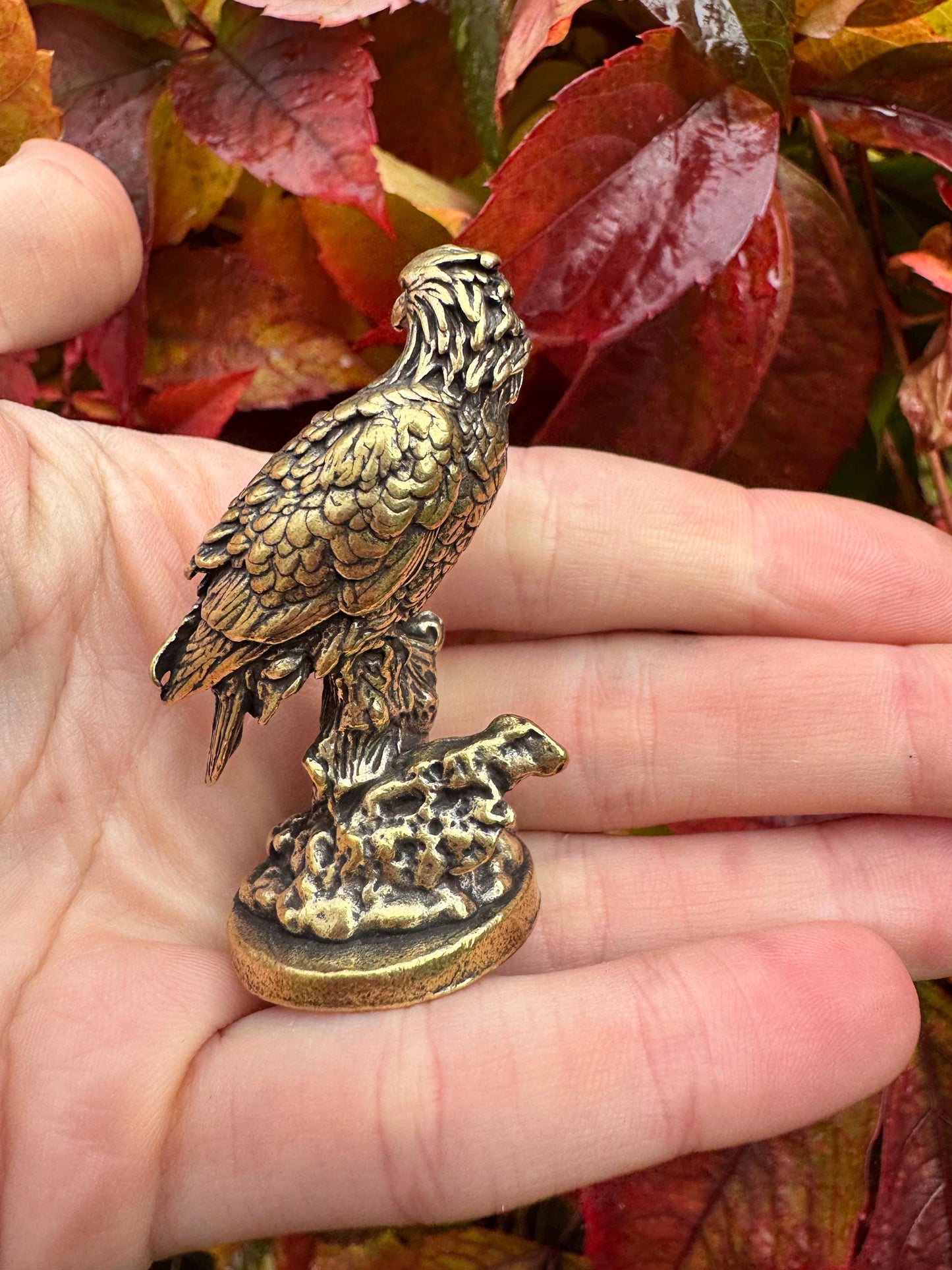 Solid Brass Proud Eagle statuette, fine lifelike solid brass Eagle figurine, golden eagle decor, USA patriot gift, brass eagle figurine