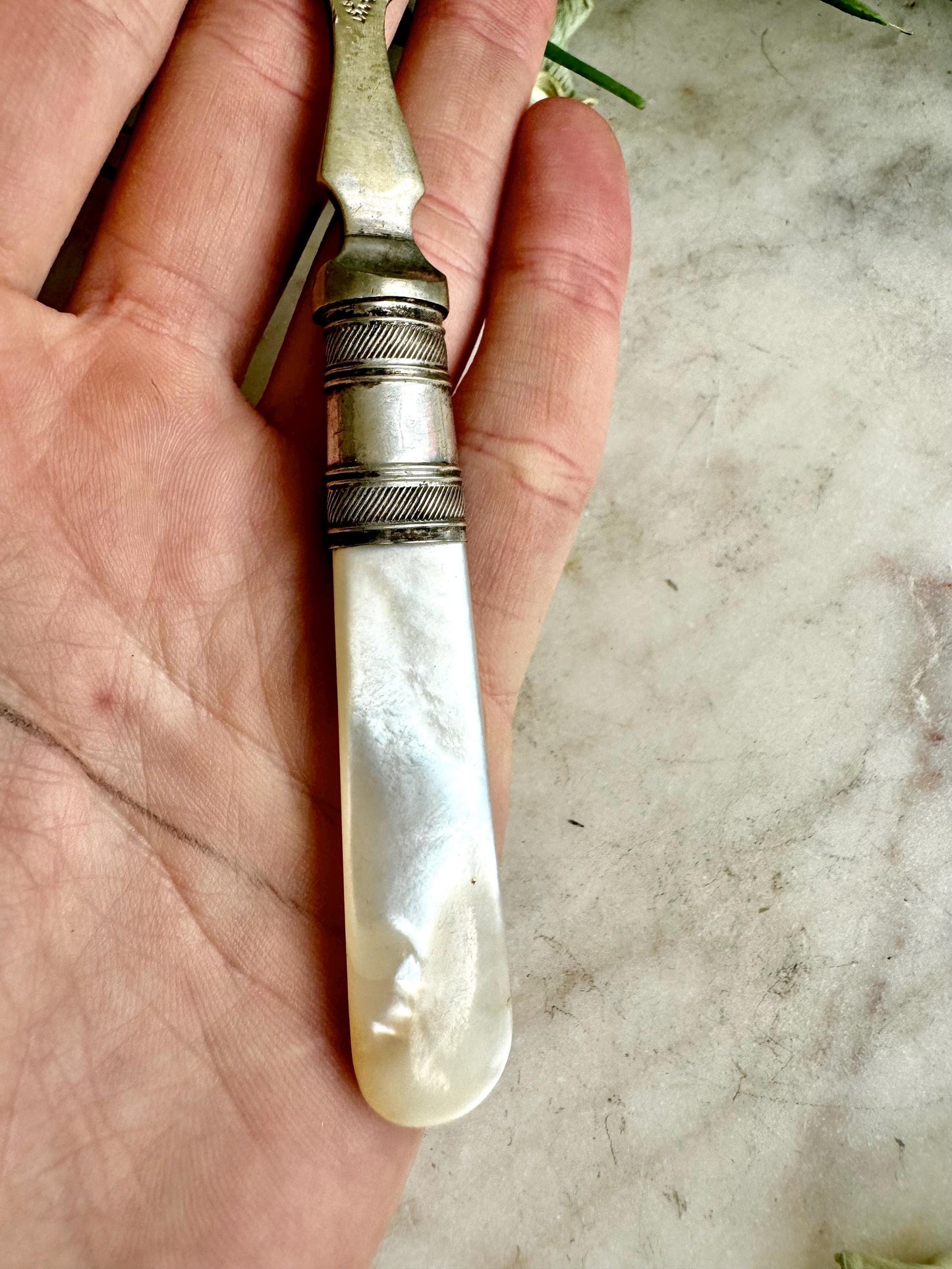Antique Silver Plate Mother of Pearl Handle Bread Meat Serving Fork