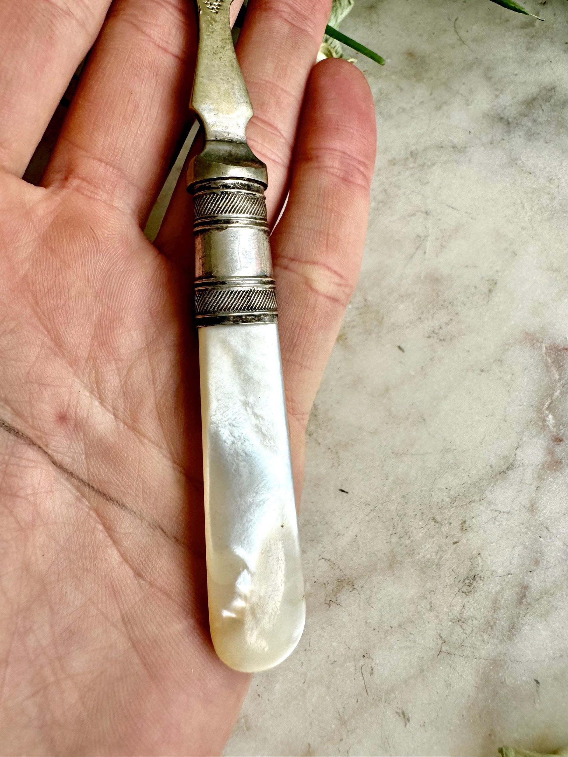 Antique Silver Plate Mother of Pearl Handle Bread Meat Serving Fork