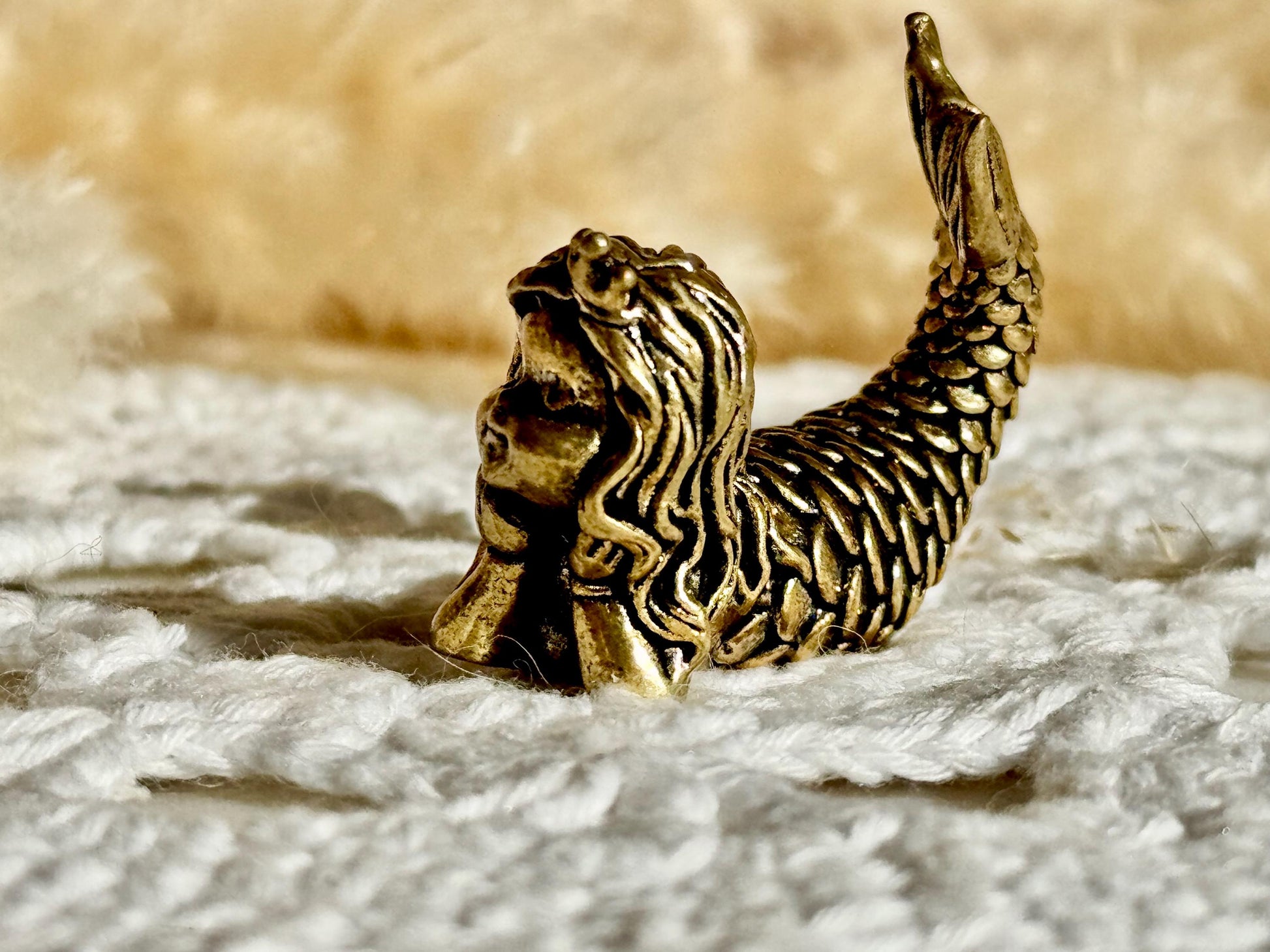 Dreaming Mermaid Solid brass Figurine, Fairy Garden Miniature Lovely Little Mermaid Figurine Desktop or Shelf Decor