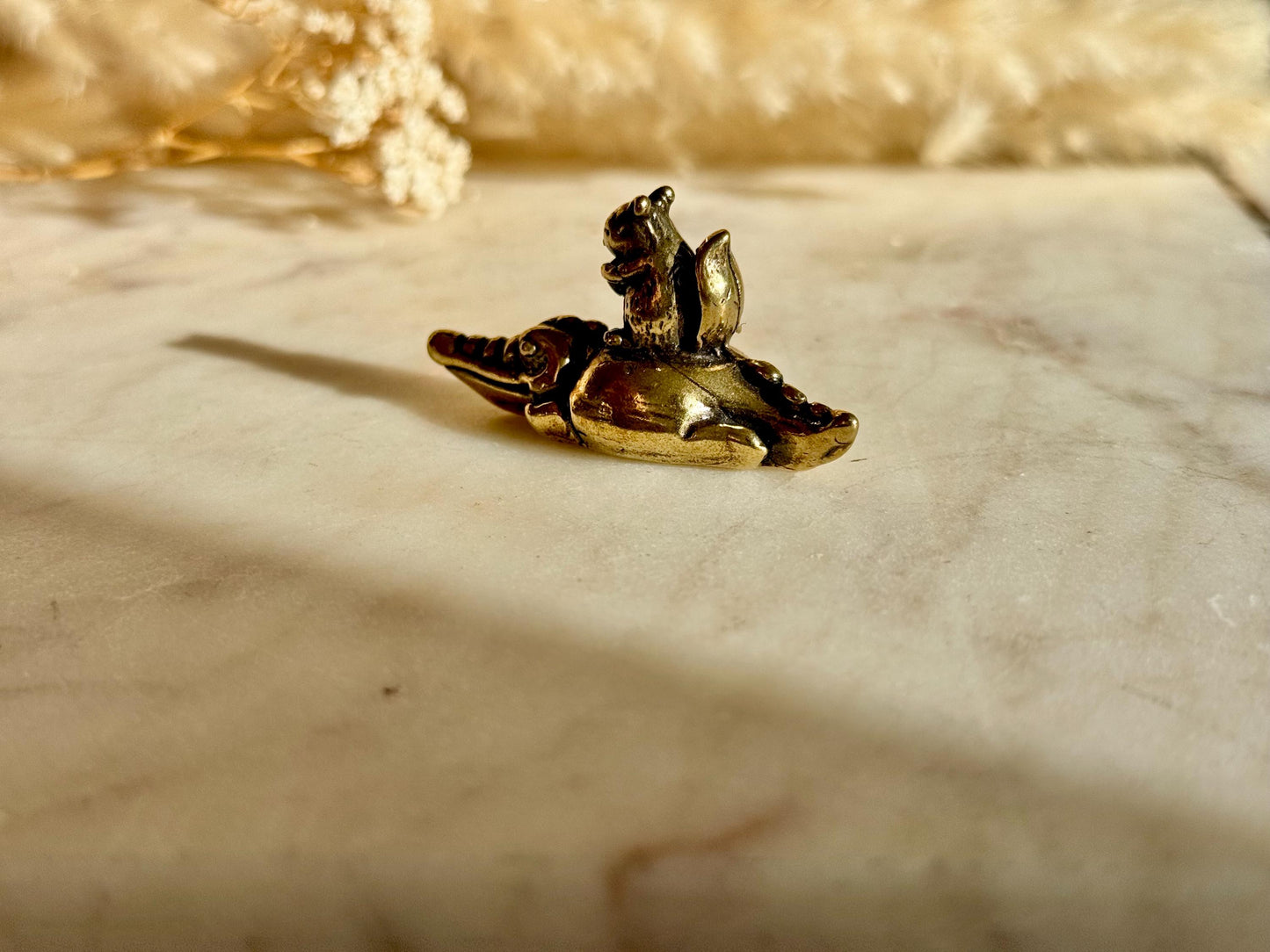 Charming Solid Brass Squirrel and Crocodile Figurine, Cute and Funny Animal Ornament, Whimsical Cast Brass Decor, Unique Gift for Animal Lov