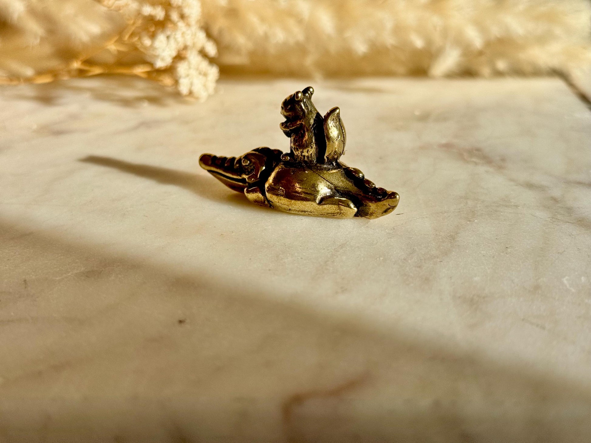 Charming Solid Brass Squirrel and Crocodile Figurine, Cute and Funny Animal Ornament, Whimsical Cast Brass Decor, Unique Gift for Animal Lov