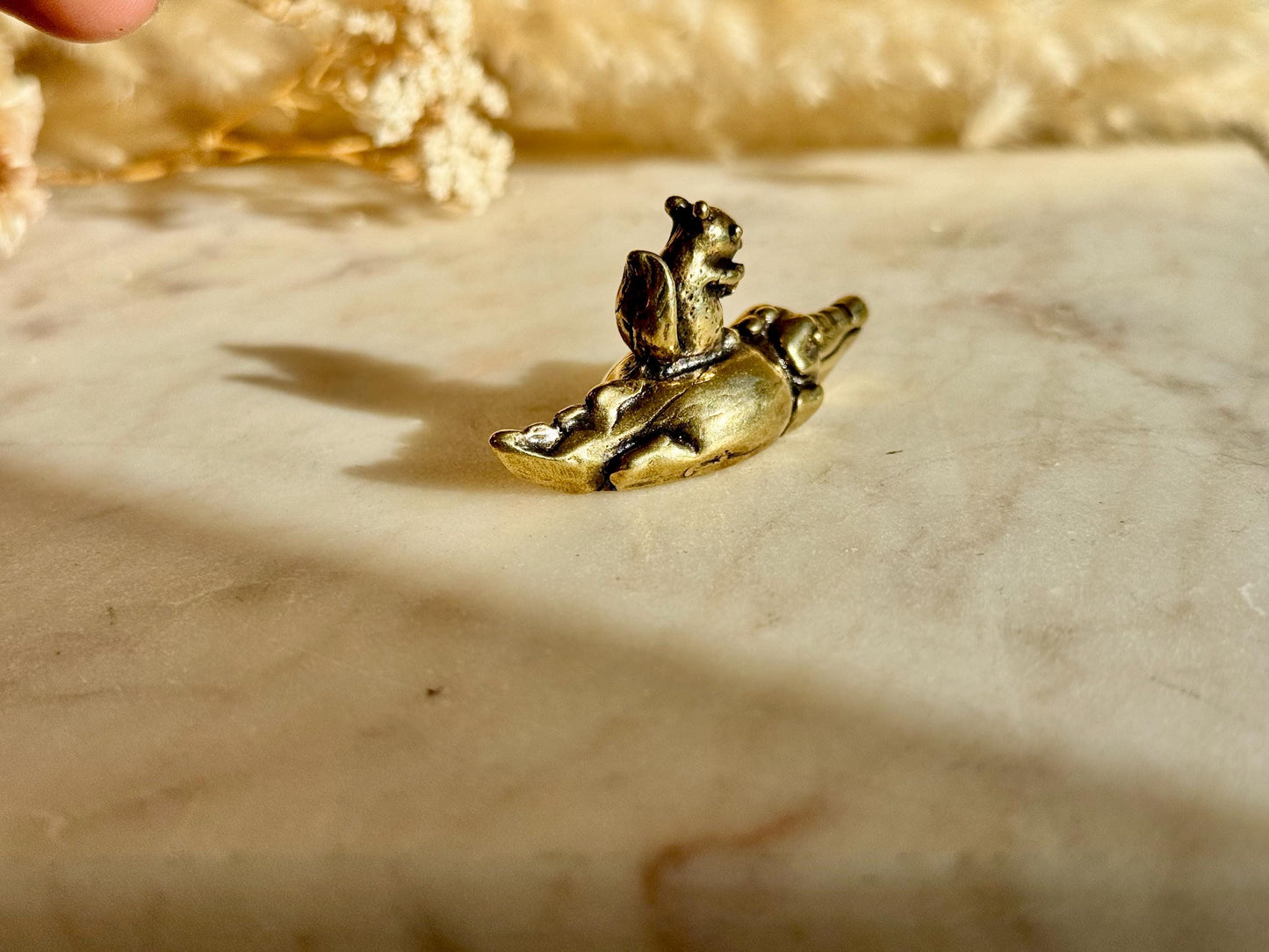 Charming Solid Brass Squirrel and Crocodile Figurine, Cute and Funny Animal Ornament, Whimsical Cast Brass Decor, Unique Gift for Animal Lov