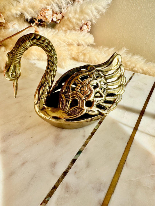Exquisite 19th Century Antique Brass Swan Figurine, Vintage bird ornament, Swan Home Decor, birds Lover Gift