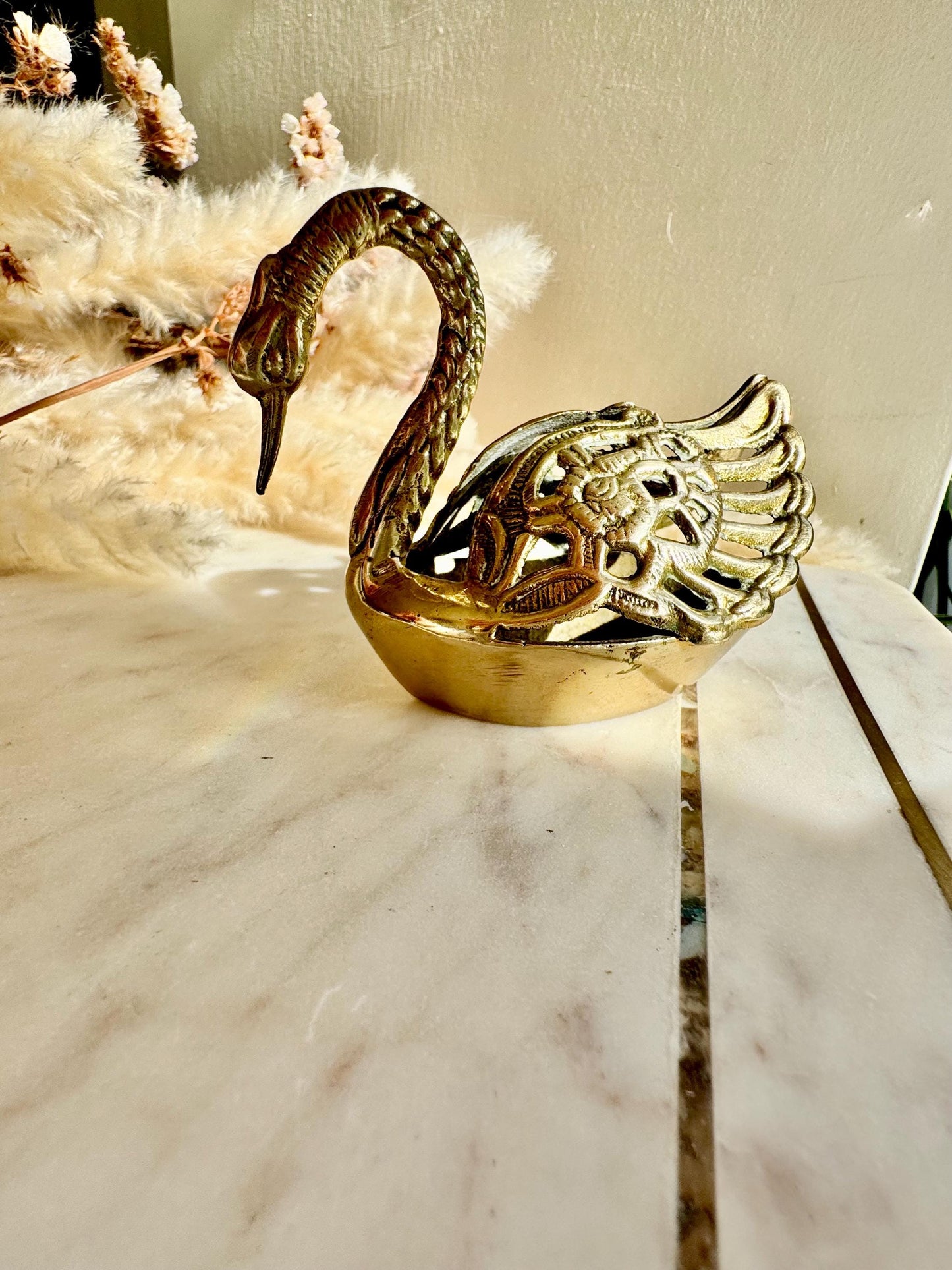 Exquisite 19th Century Antique Brass Swan Figurine, Vintage bird ornament, Swan Home Decor, birds Lover Gift