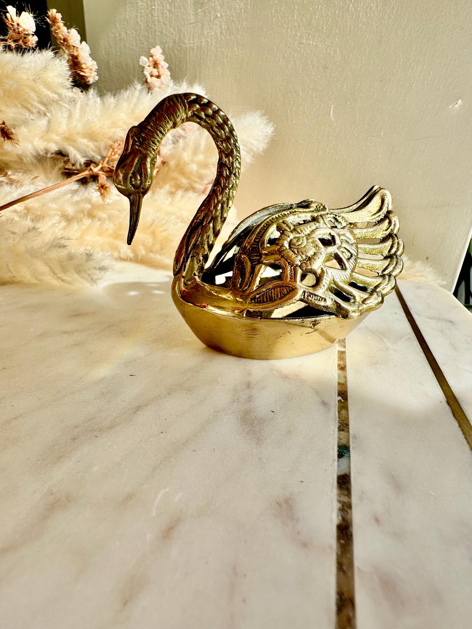 Exquisite 19th Century Antique Brass Swan Figurine, Vintage bird ornament, Swan Home Decor, birds Lover Gift