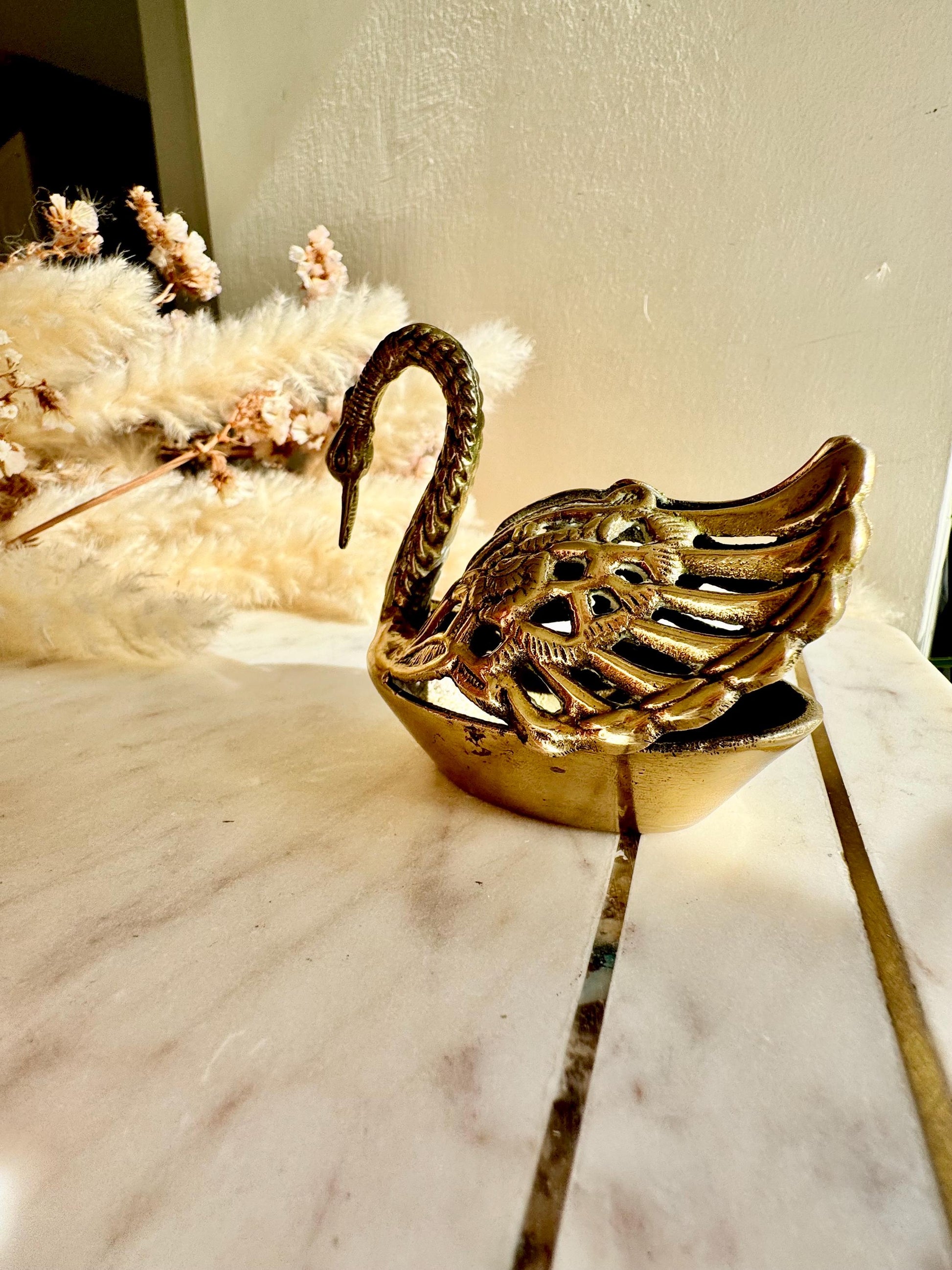 Exquisite 19th Century Antique Brass Swan Figurine, Vintage bird ornament, Swan Home Decor, birds Lover Gift
