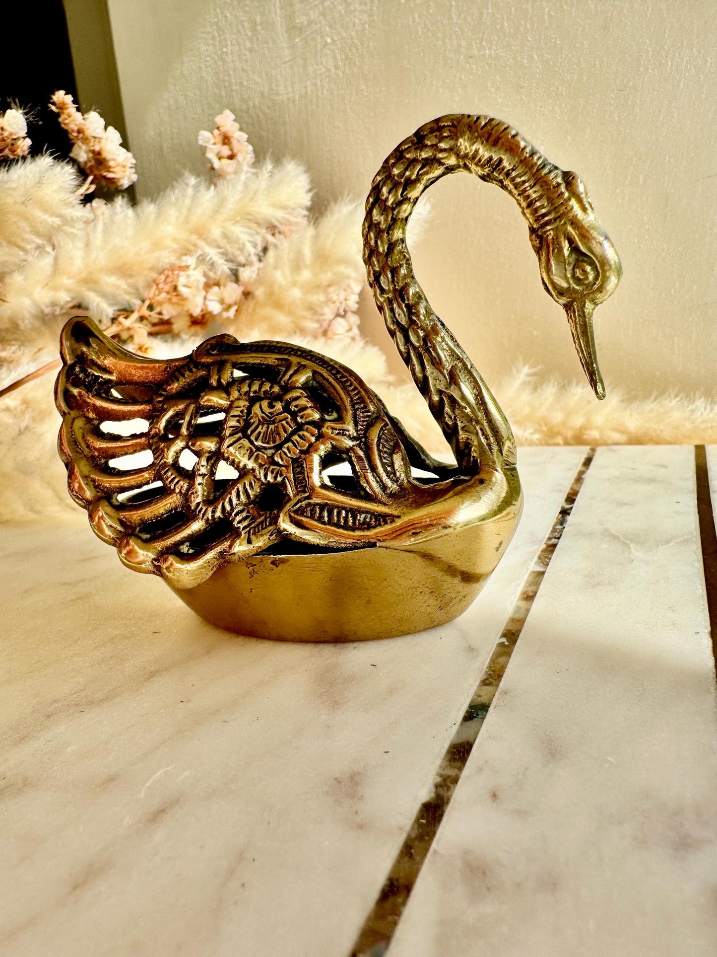 Exquisite 19th Century Antique Brass Swan Figurine, Vintage bird ornament, Swan Home Decor, birds Lover Gift