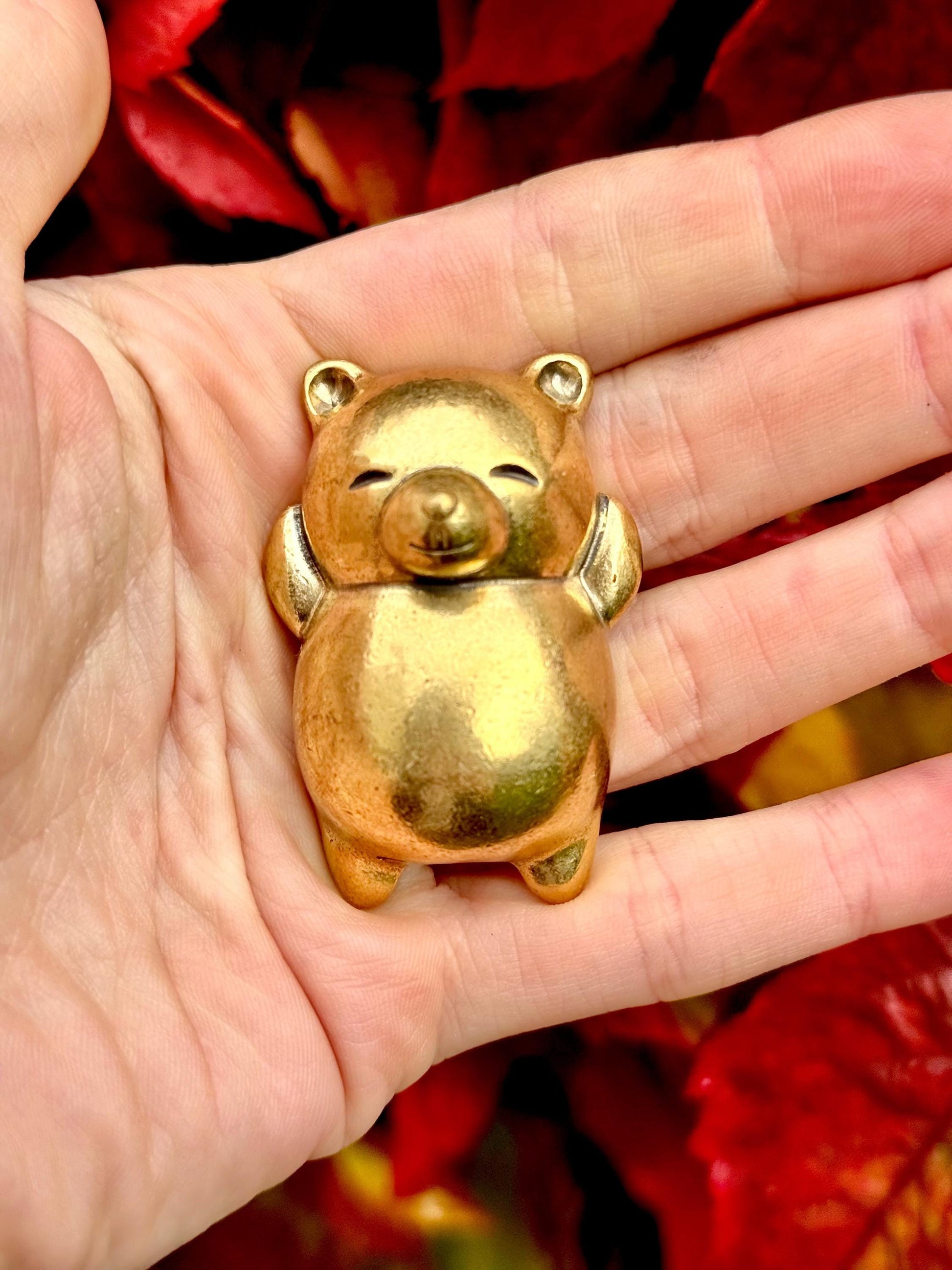 Relax style solid brass Cute Miniature Happy Bear, Metal Collectible Sleeping Bear Paperweight, Kind gift for loved ones