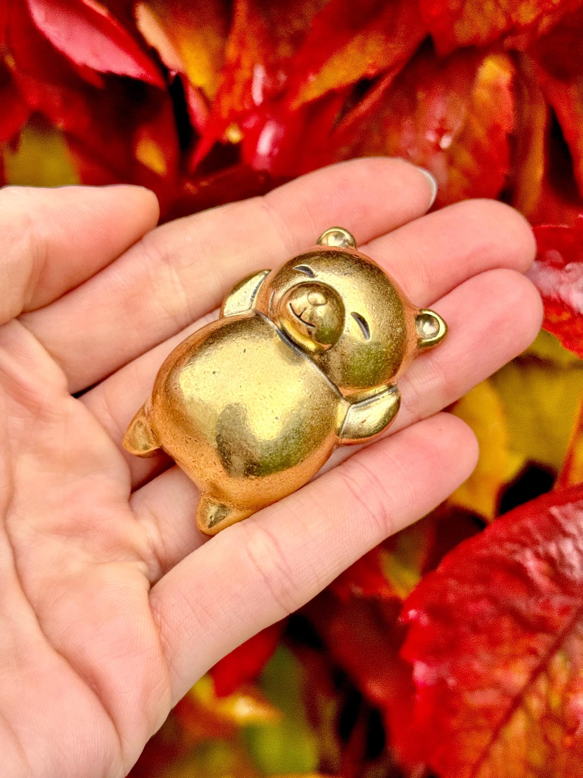 Relax style solid brass Cute Miniature Happy Bear, Metal Collectible Sleeping Bear Paperweight, Kind gift for loved ones