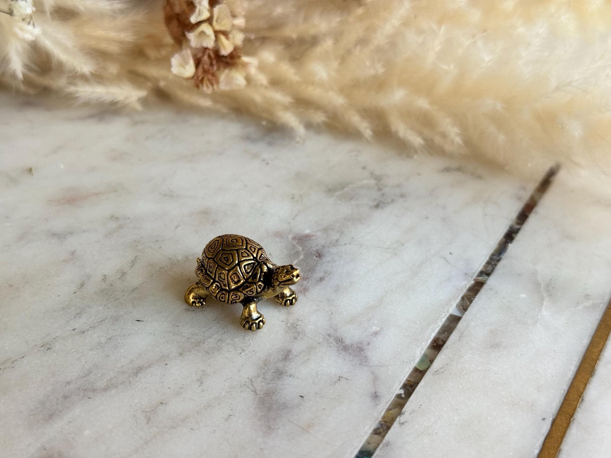 Small Brass Turtle figurine, Turtle ornament, Cute little tortoise gift, Japanese style statue, Feng Shui ornament