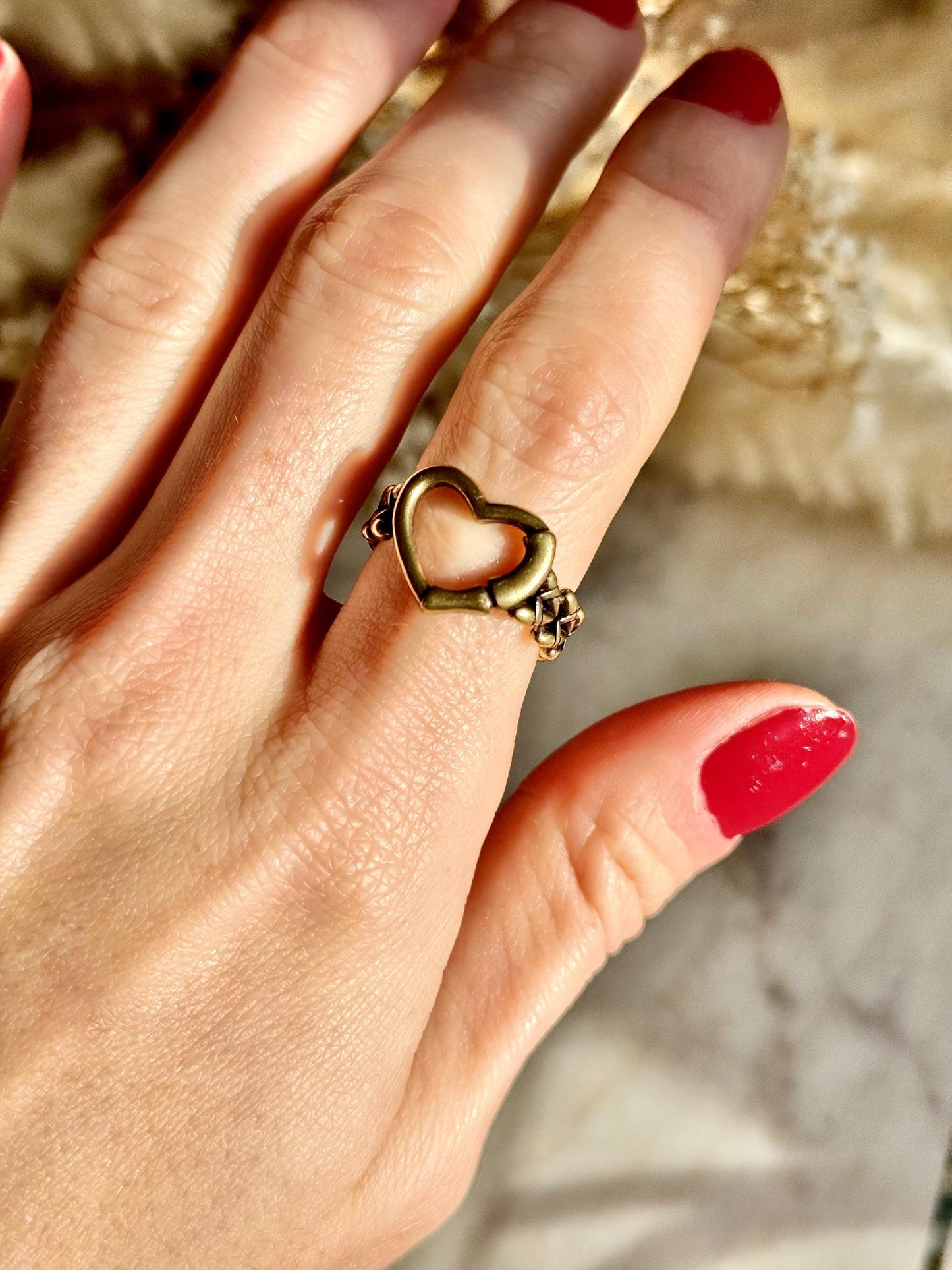 Adjustable Golden Solid Brass Heart Ring – Stunning and Versatile Jewelry Gift for Her, Fits Any Finger Size, Punk Ring, Streetwear Jewelery