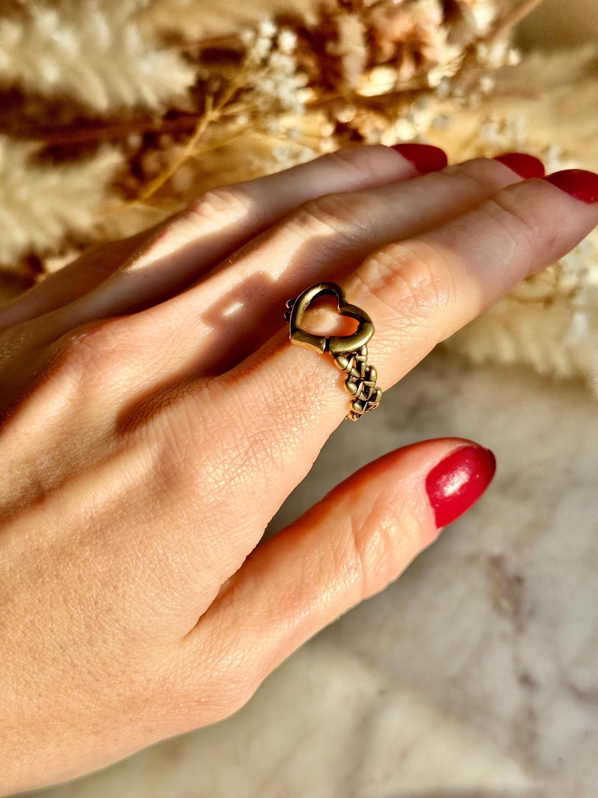 Adjustable Golden Solid Brass Heart Ring – Stunning and Versatile Jewelry Gift for Her, Fits Any Finger Size, Punk Ring, Streetwear Jewelery
