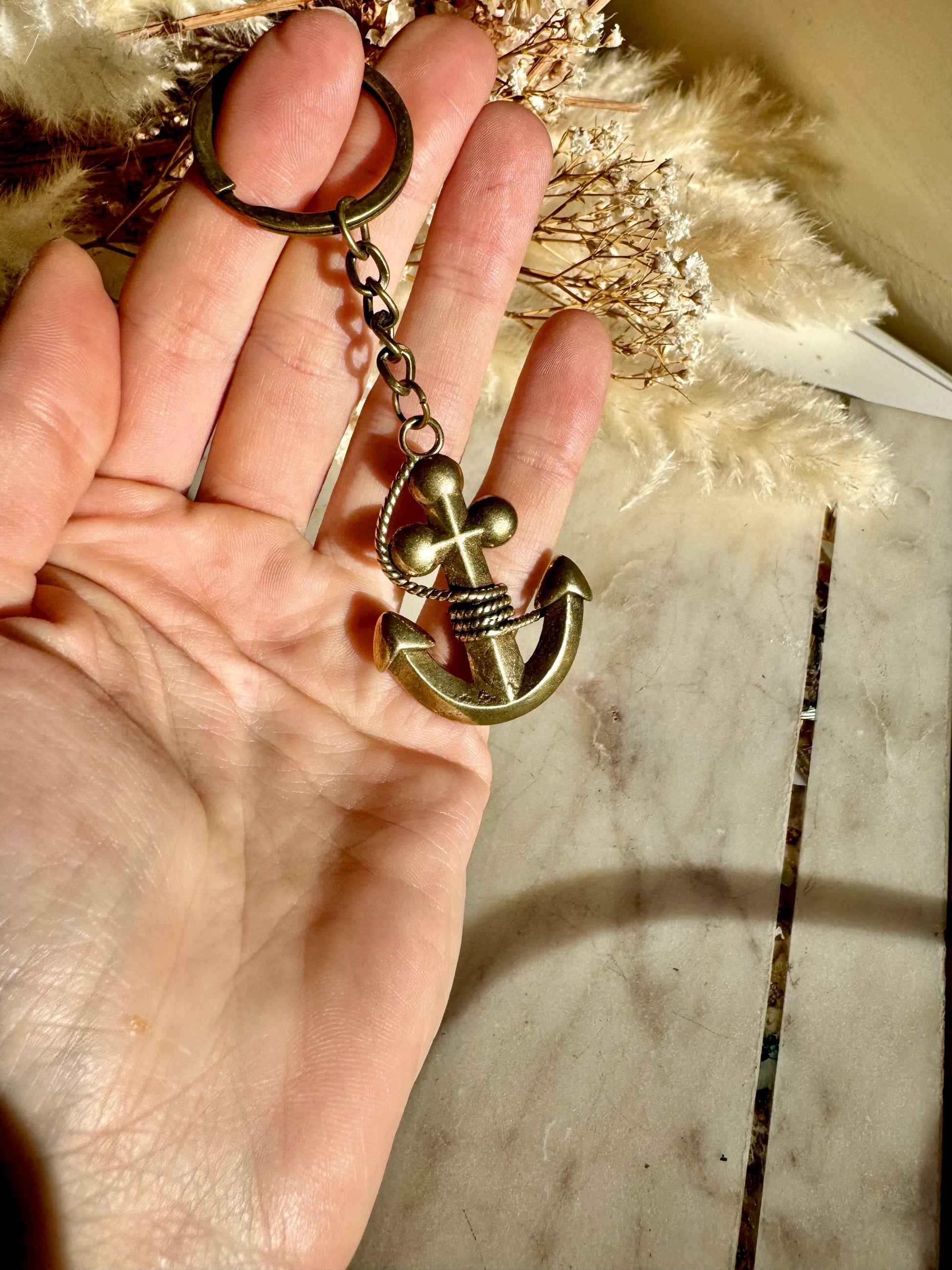 Solid Brass Anchor Pendant, creative nautical brass figurine, anchor keychain, gift for sailor, old ship anchor