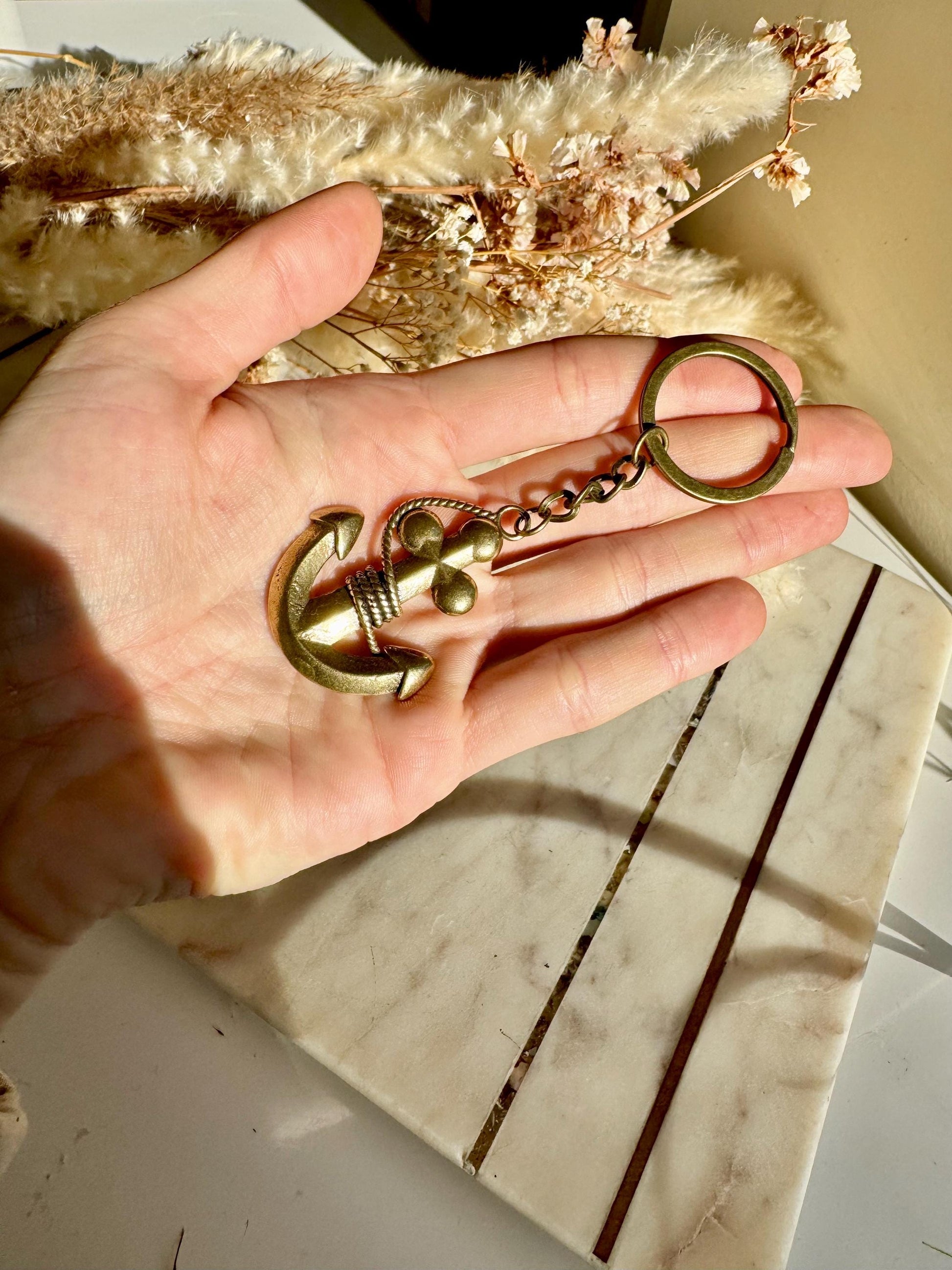 Solid Brass Anchor Pendant, creative nautical brass figurine, anchor keychain, gift for sailor, old ship anchor