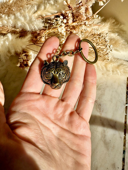 Japanese style Solid Brass Tiger Keyring, Tiger Head Pendant, Tiger Necklace, Tiger Lover Gift, Brave Courageous
