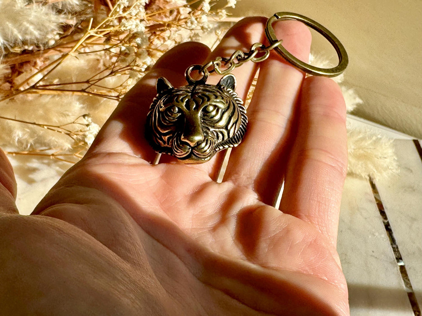 Japanese style Solid Brass Tiger Keyring, Tiger Head Pendant, Tiger Necklace, Tiger Lover Gift, Brave Courageous
