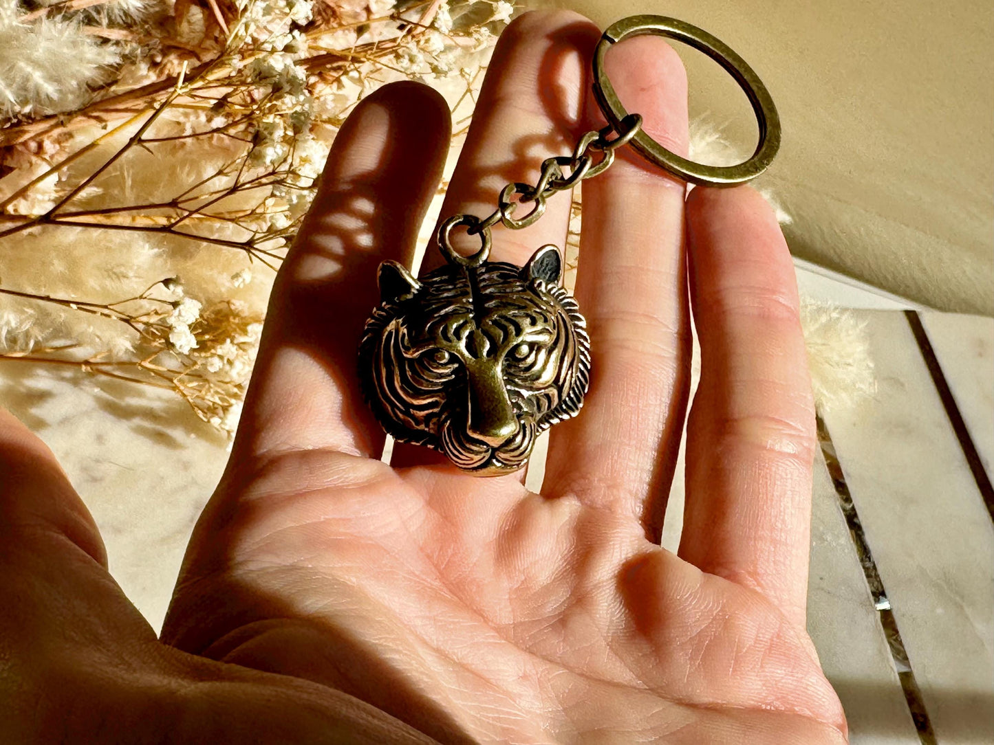 Japanese style Solid Brass Tiger Keyring, Tiger Head Pendant, Tiger Necklace, Tiger Lover Gift, Brave Courageous