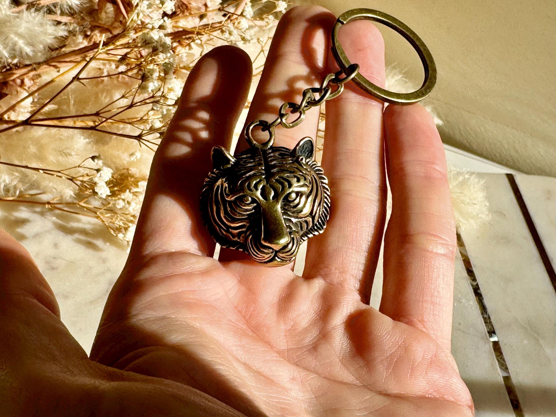 Japanese style Solid Brass Tiger Keyring, Tiger Head Pendant, Tiger Necklace, Tiger Lover Gift, Brave Courageous