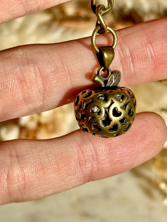 Cute Style Forbidden Fruit Apple Keyring, Solid brass Carved apple Charm, metal fruit pendant