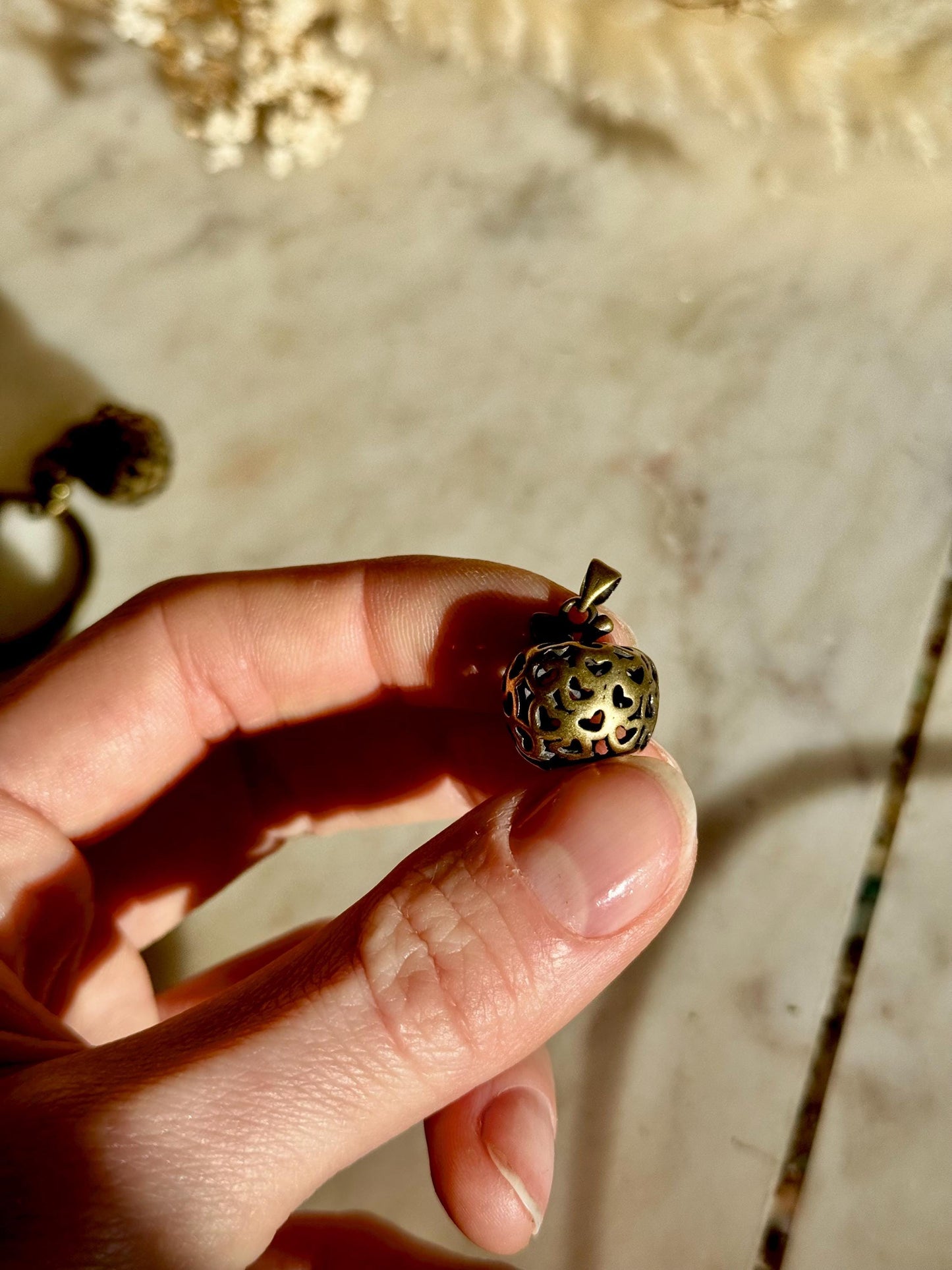 Cute Style Forbidden Fruit Apple Keyring, Solid brass Carved apple Charm, metal fruit pendant