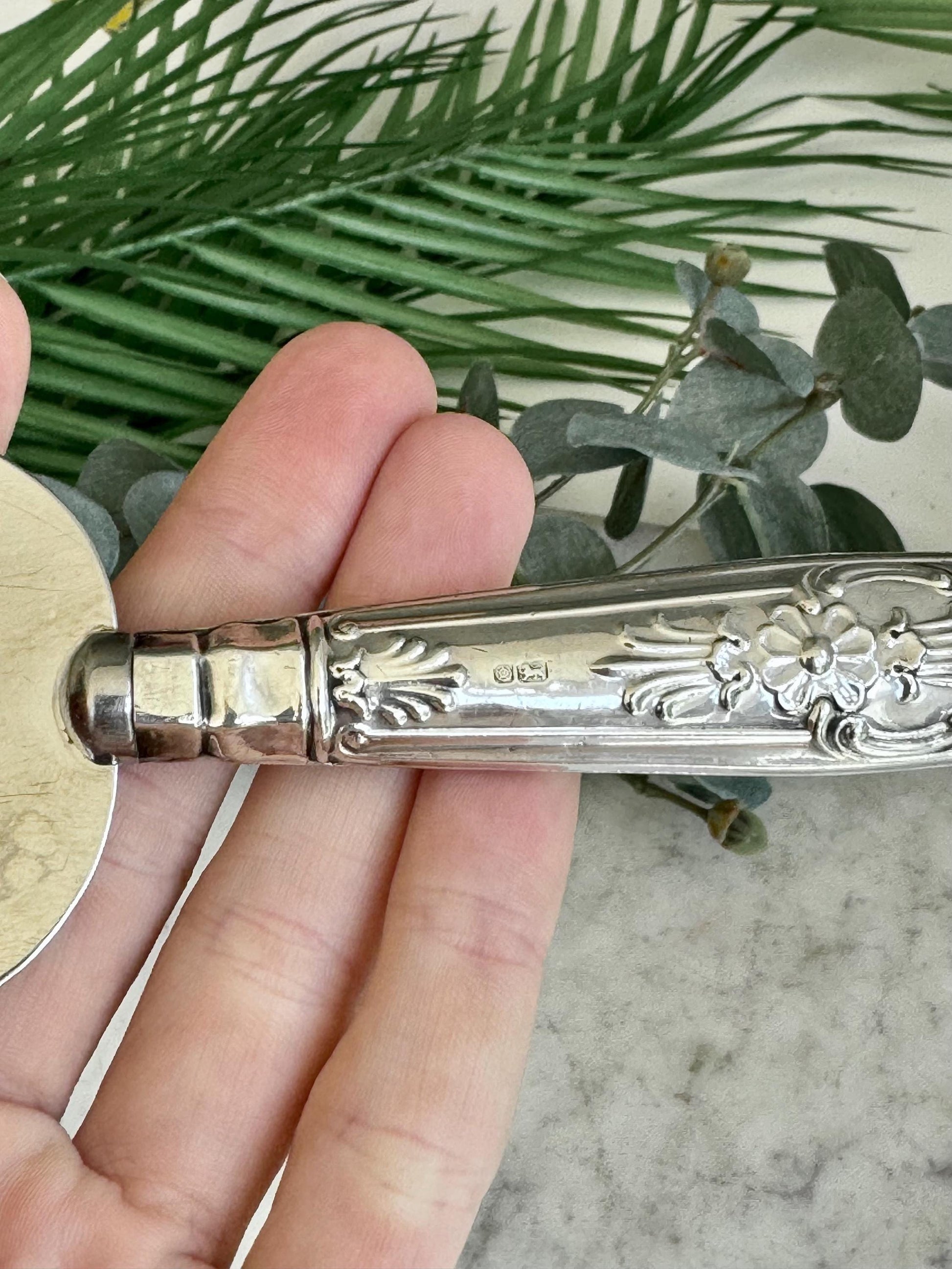 English Vintage Stainless Steel Weeding Knife, engraved pattern rectangular knife face carved handle cake cutter, Vintage Sheffield Knife