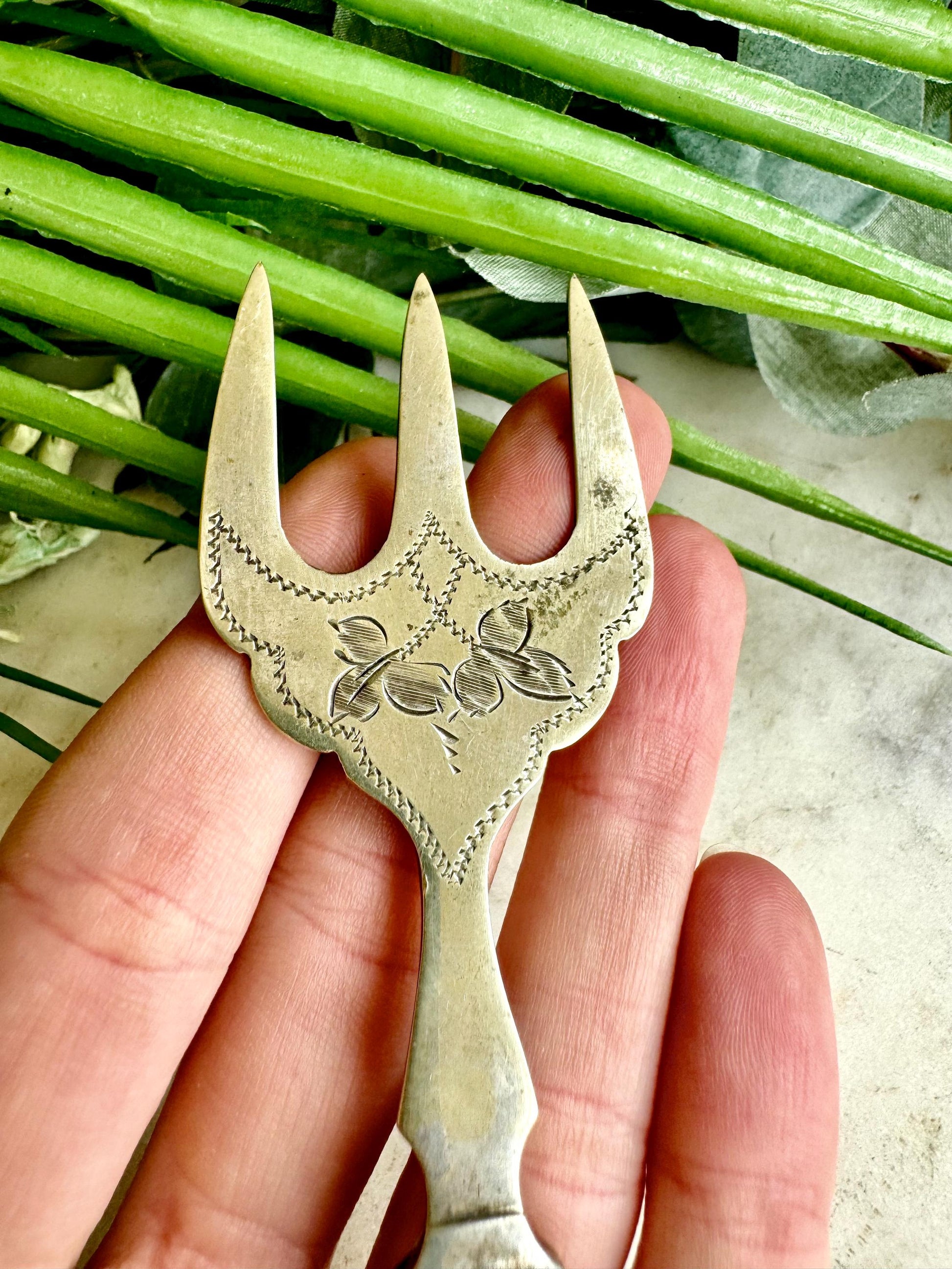 Antique Silver Plate Mother of Pearl Handle Bread Meat Serving Fork