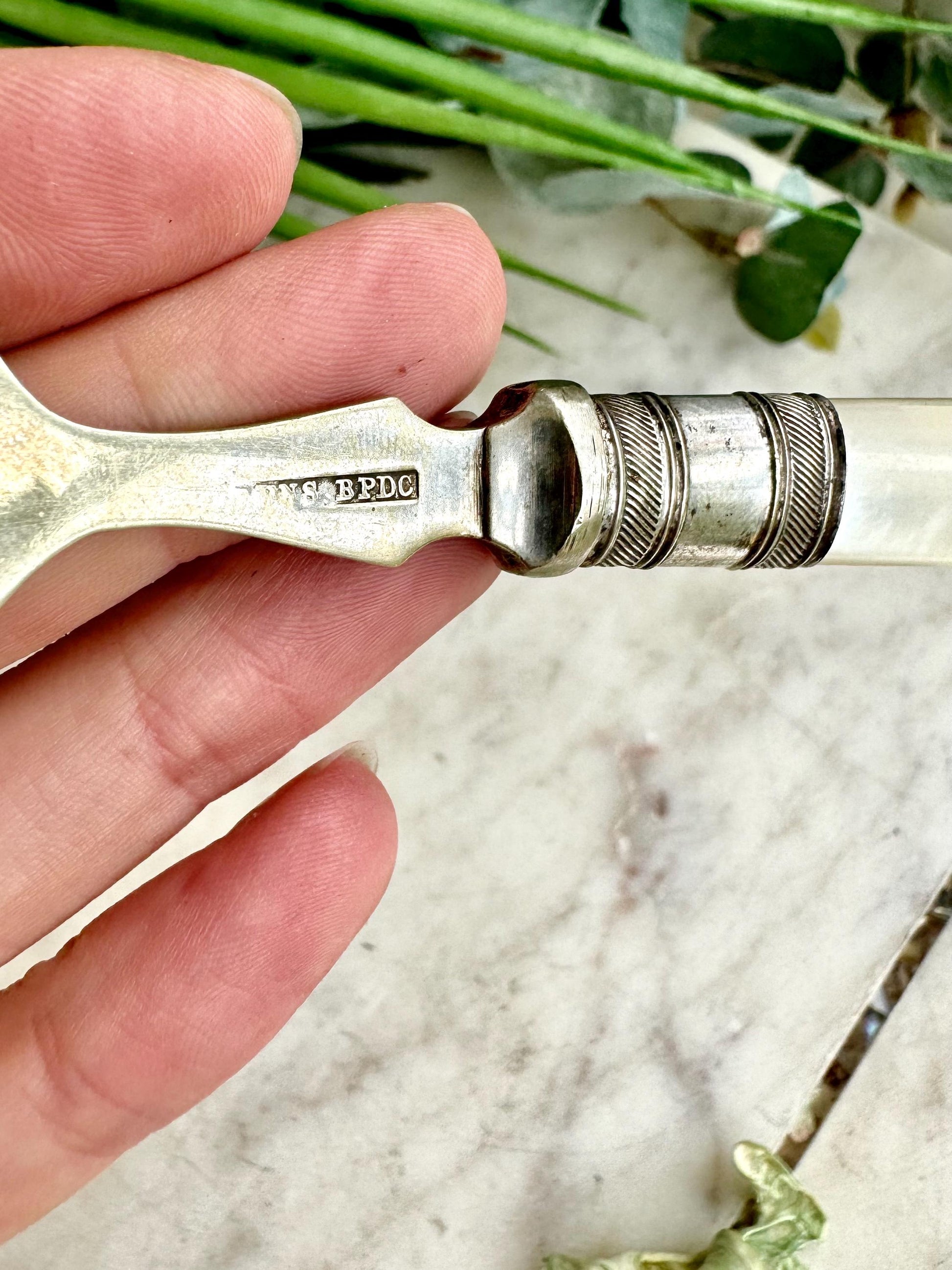 Antique Silver Plate Mother of Pearl Handle Bread Meat Serving Fork