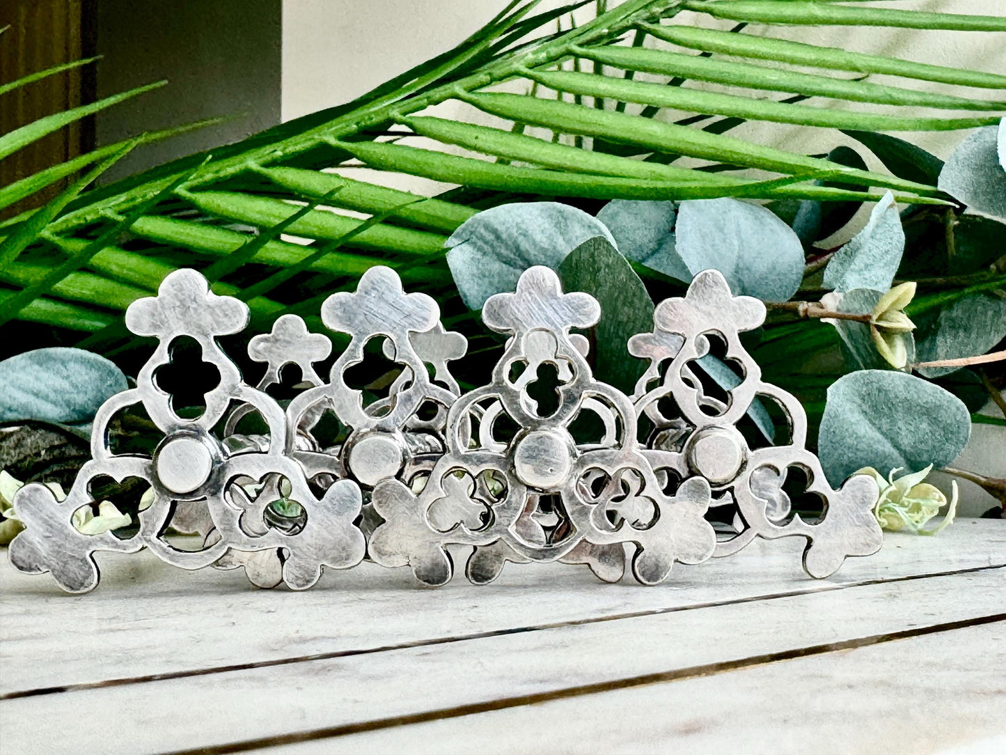 Vintage Set of 4 Silver Plated cutlery rests, english antique, pair of silver plated fleur de lys style cutlery rests, knife spoon holder