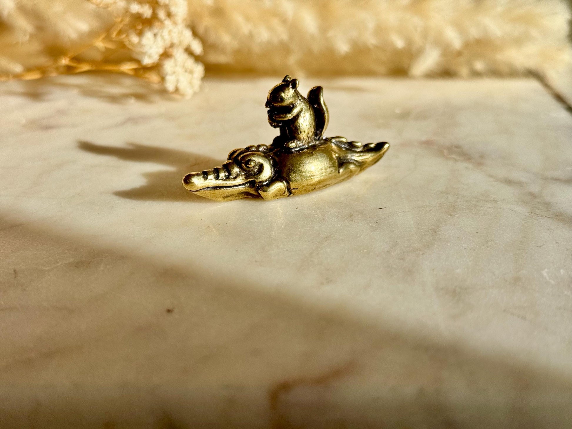 Charming Solid Brass Squirrel and Crocodile Figurine, Cute and Funny Animal Ornament, Whimsical Cast Brass Decor, Unique Gift for Animal Lov