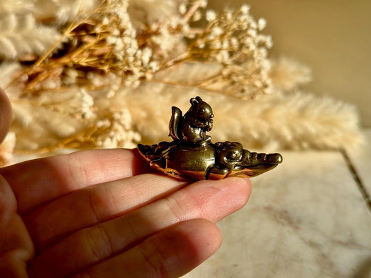 Charming Solid Brass Squirrel and Crocodile Figurine, Cute and Funny Animal Ornament, Whimsical Cast Brass Decor, Unique Gift for Animal Lov