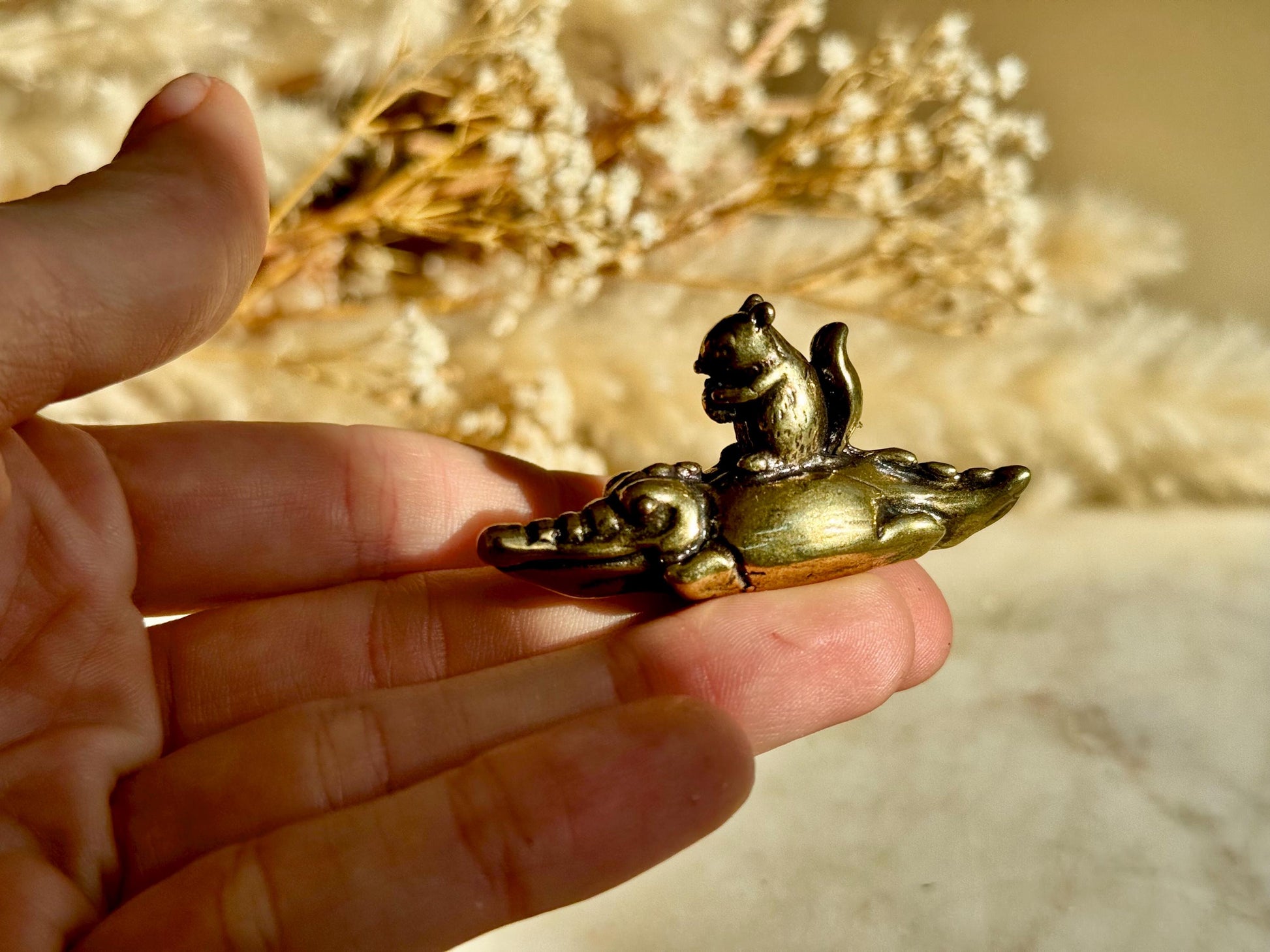 Charming Solid Brass Squirrel and Crocodile Figurine, Cute and Funny Animal Ornament, Whimsical Cast Brass Decor, Unique Gift for Animal Lov